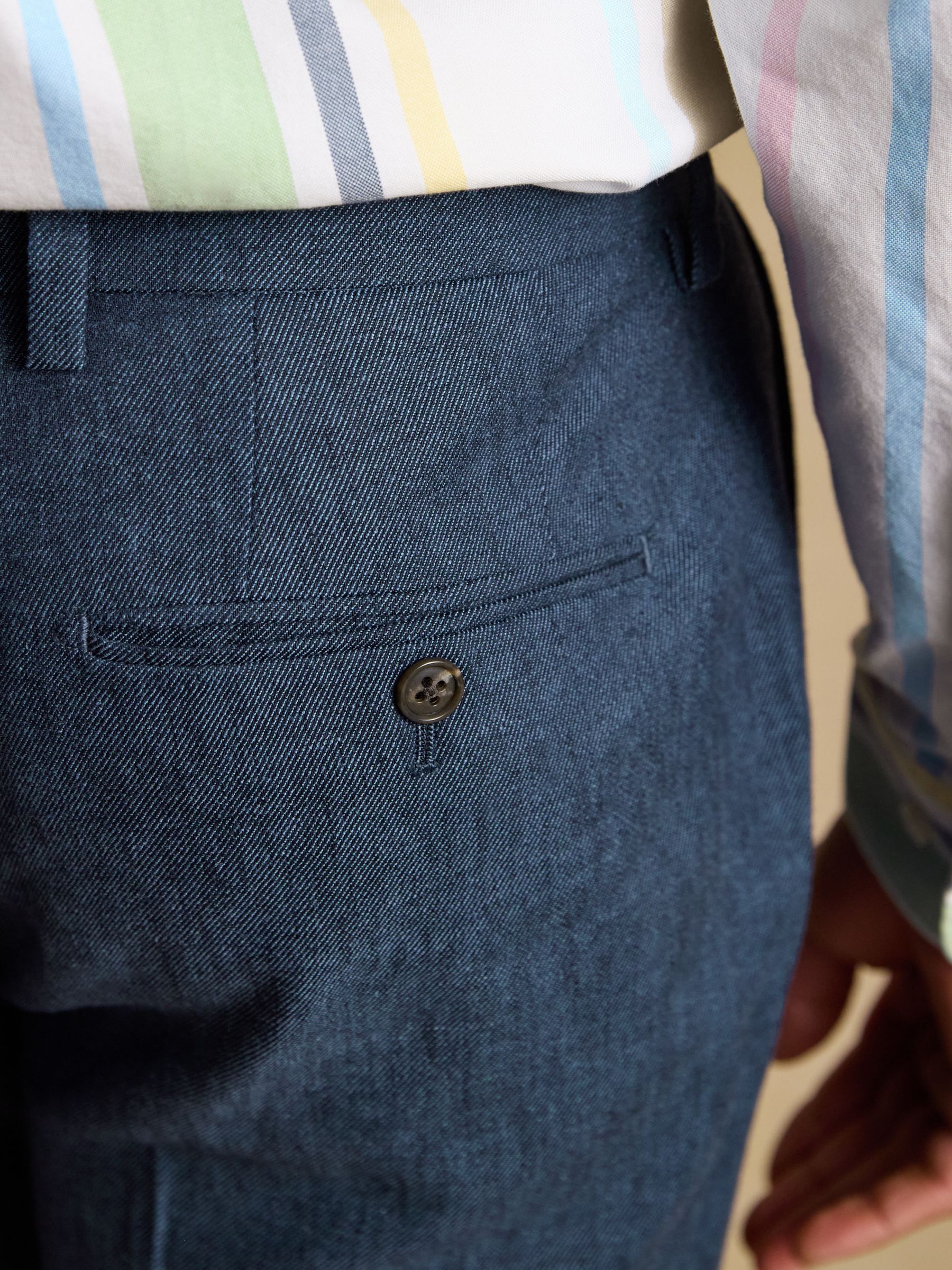 Indigo Blue Linen Cotton Twill Suit Trousers - Image 6 of 8