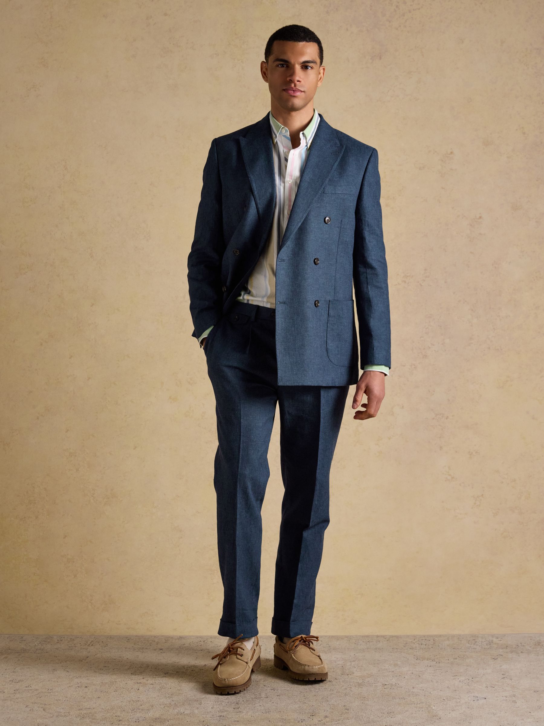 Indigo Blue Linen Cotton Twill Suit Trousers - Image 7 of 8