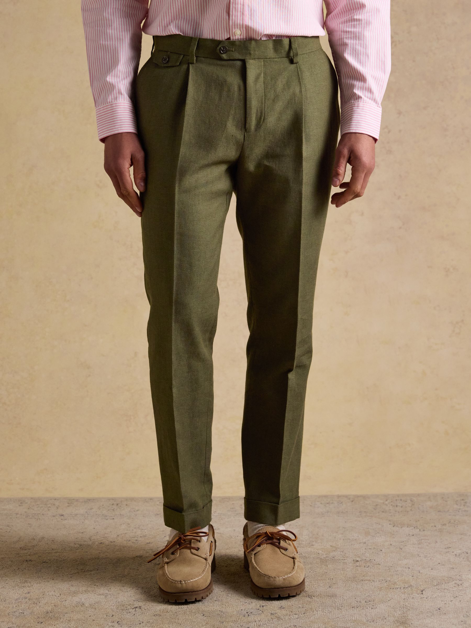 Green Cotton Linen Blend Suit Trousers - Image 1 of 8