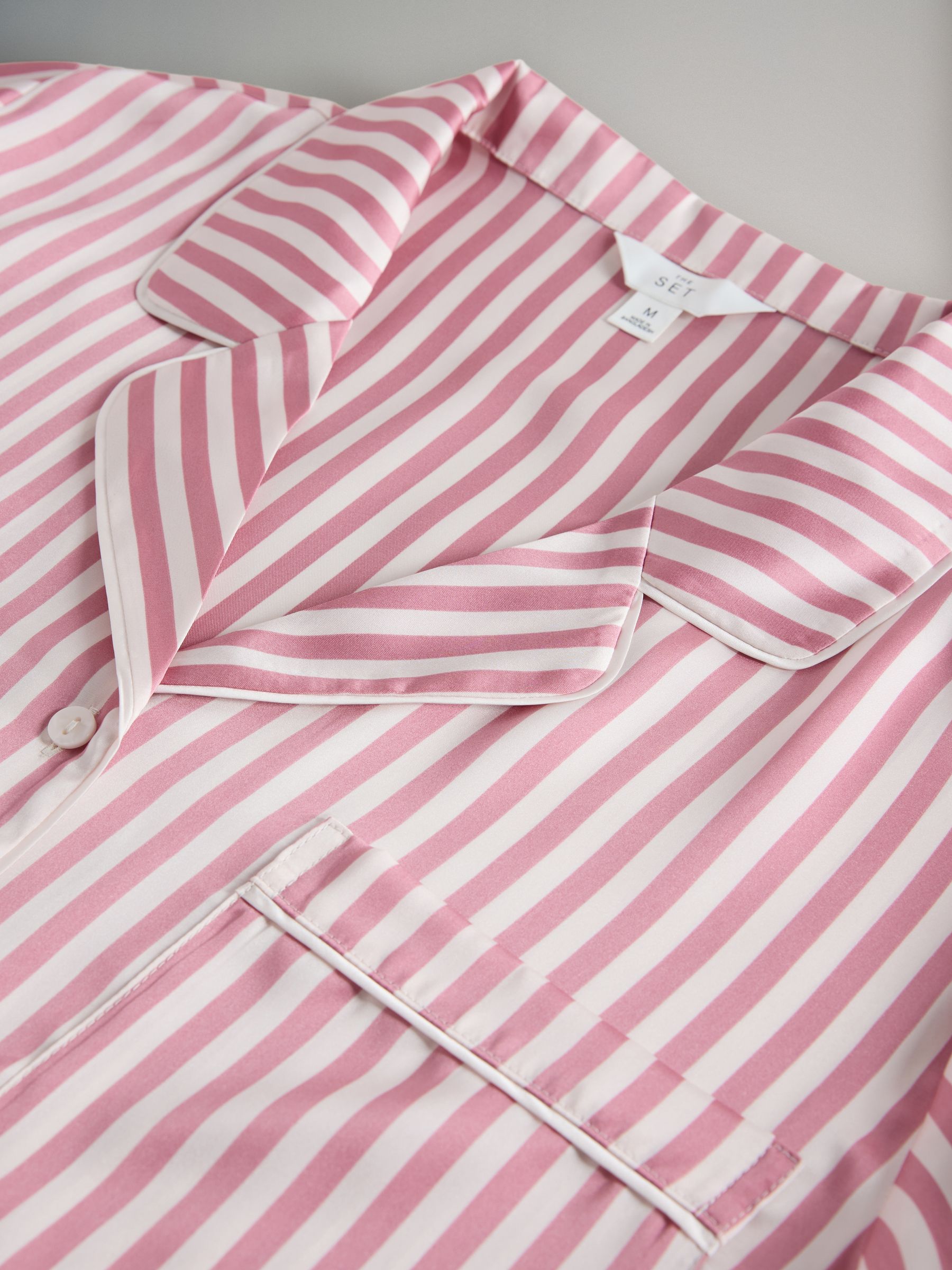 2 Pack Satin Pyjama Shirt And Shorts Set Berry Red/Pink Stripe - Image 5 of 6