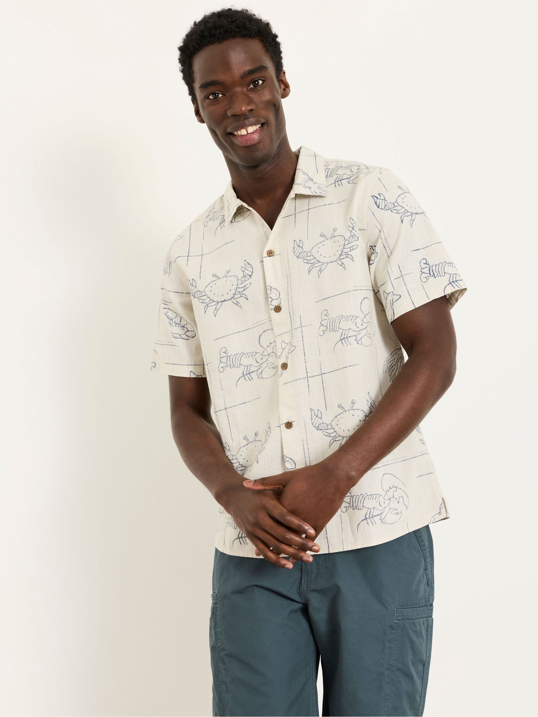 Natural Short Sleeve Seafood Print Shirt - Image 1 of 6