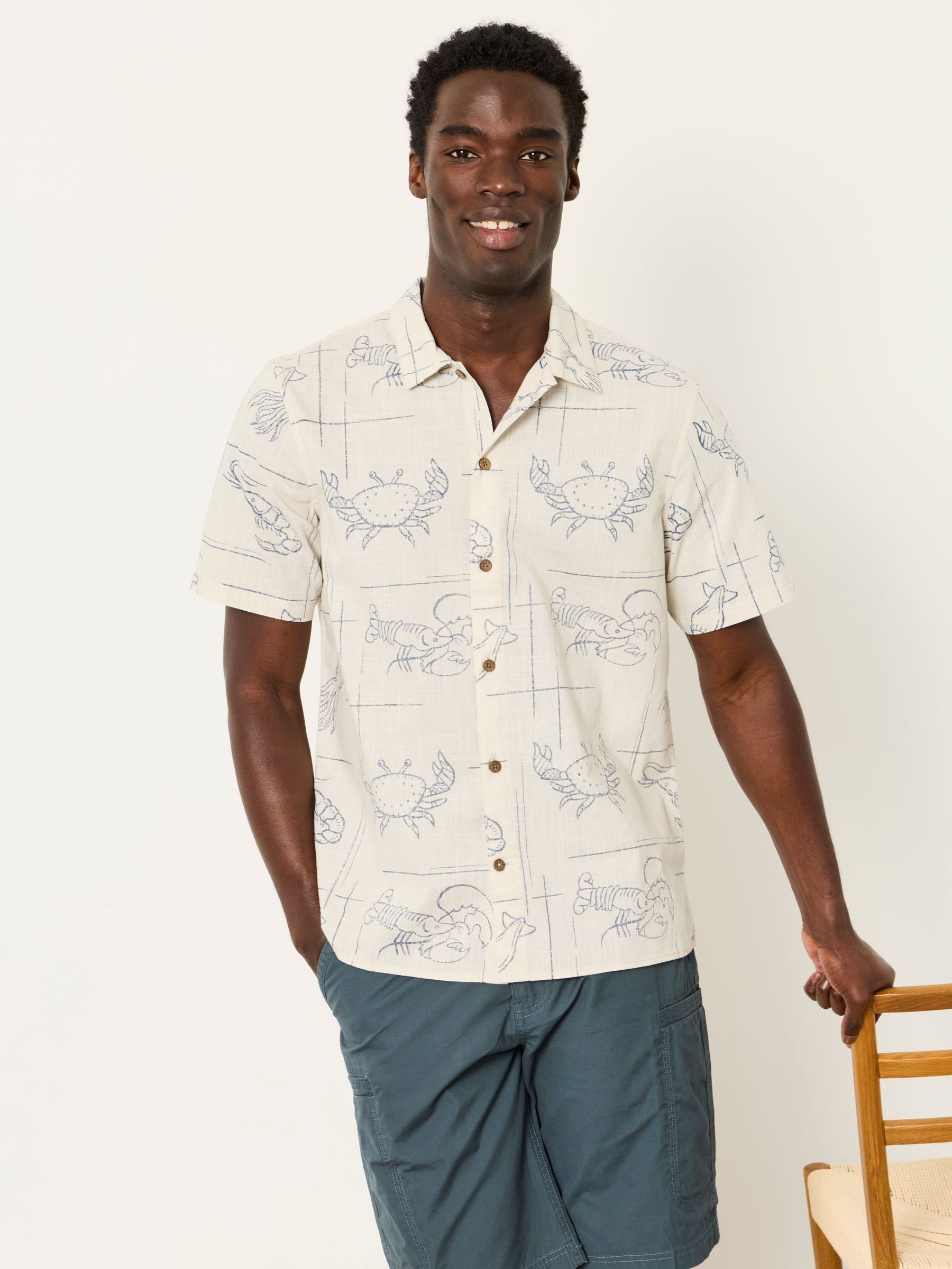 Natural Short Sleeve Seafood Print Shirt - Image 5 of 6