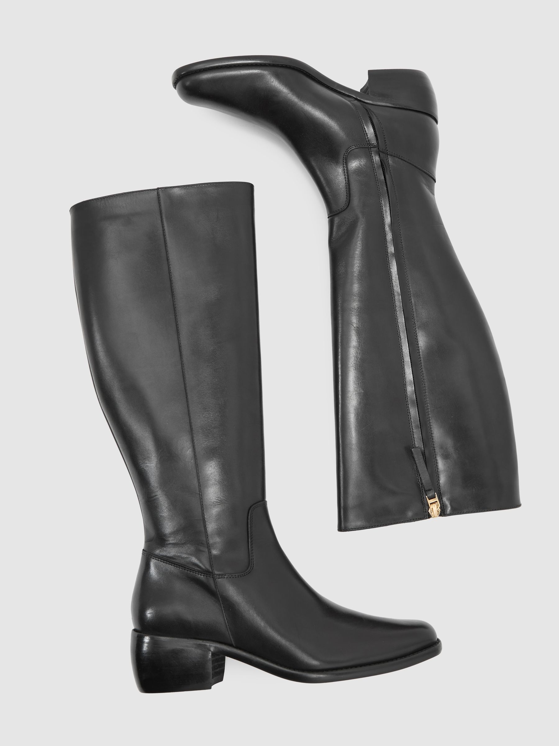 Leather Knee-High Boots in Black - image 4