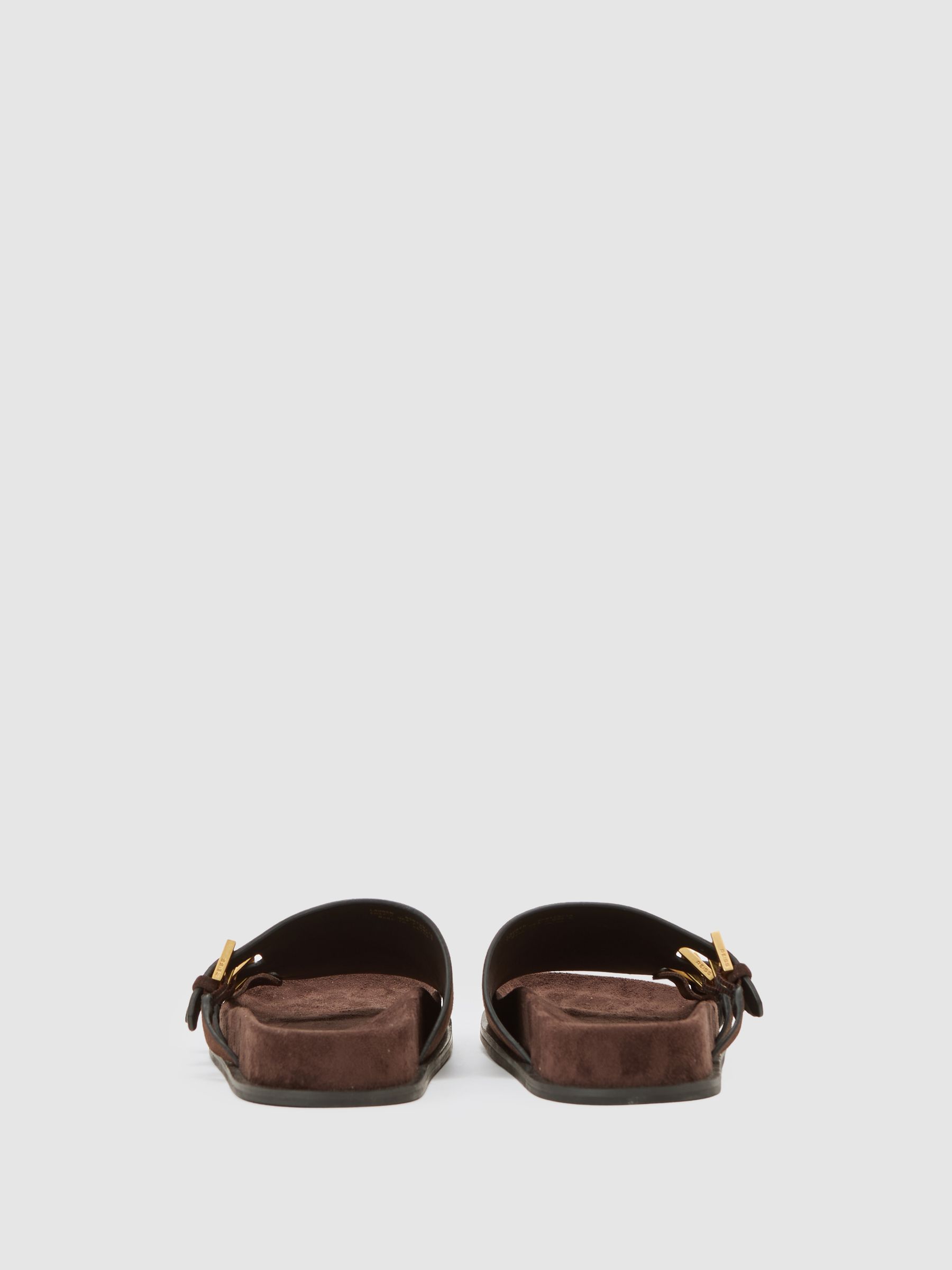 Suede Buckle-Strap Slip-On Sandals in Chocolate - image 2