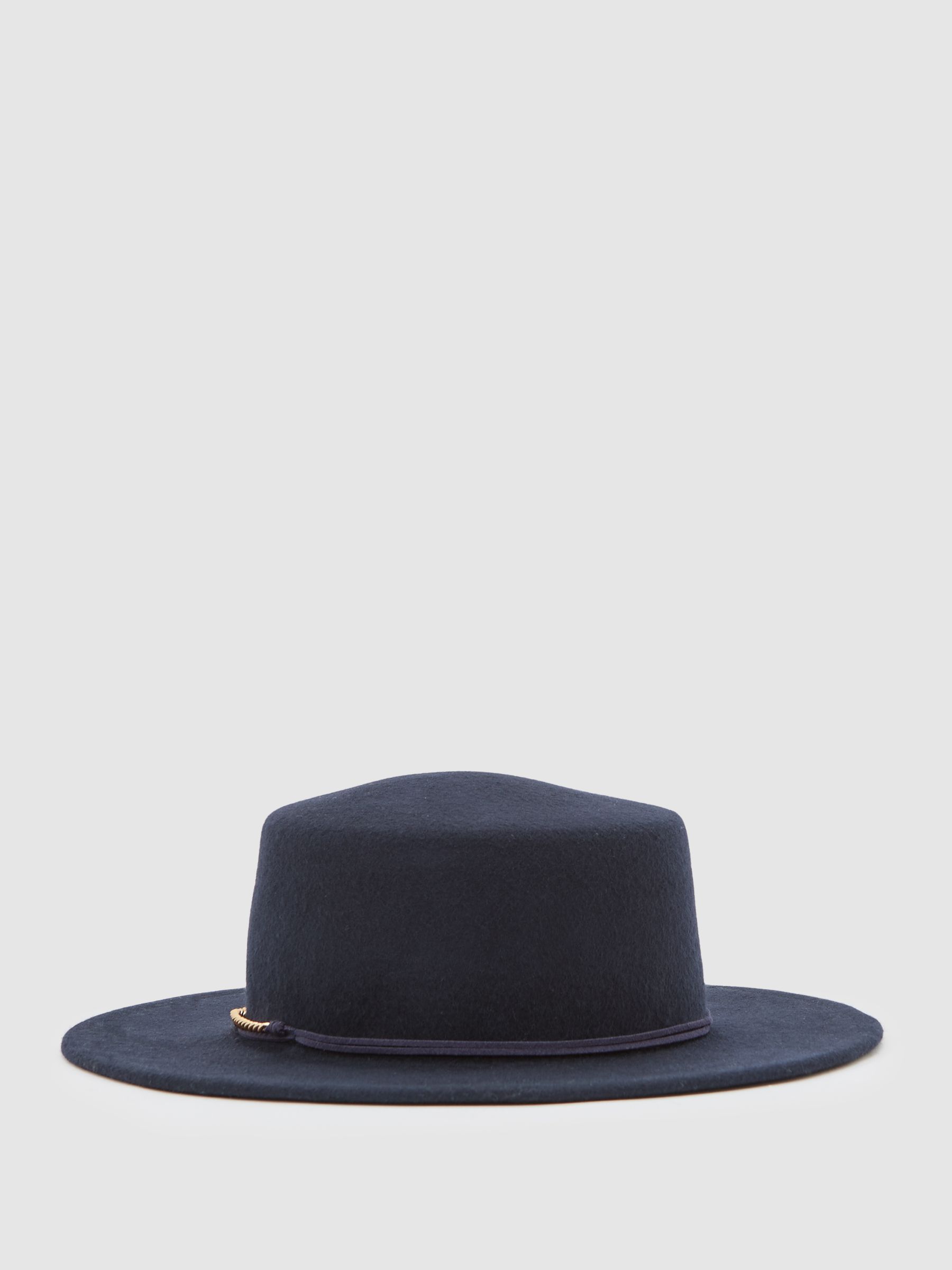 Wool Felt Chain-Strap Fedora Hat in Navy - Image 1 of 4