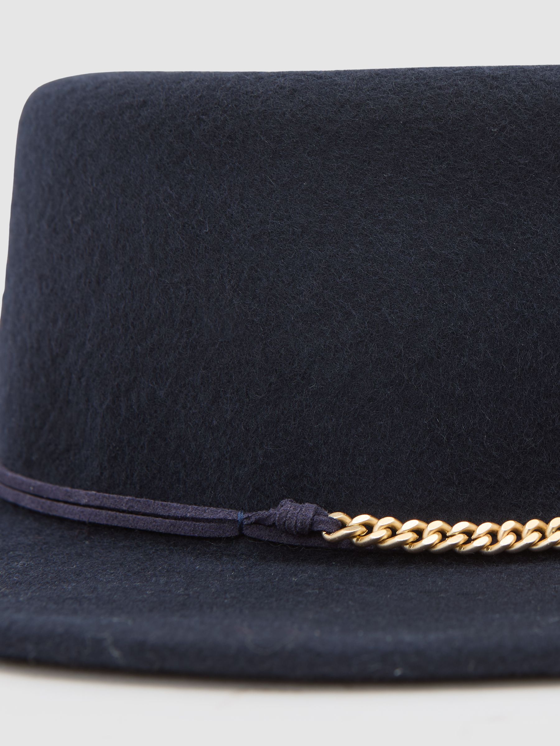 Wool Felt Chain-Strap Fedora Hat in Navy - Image 3 of 4