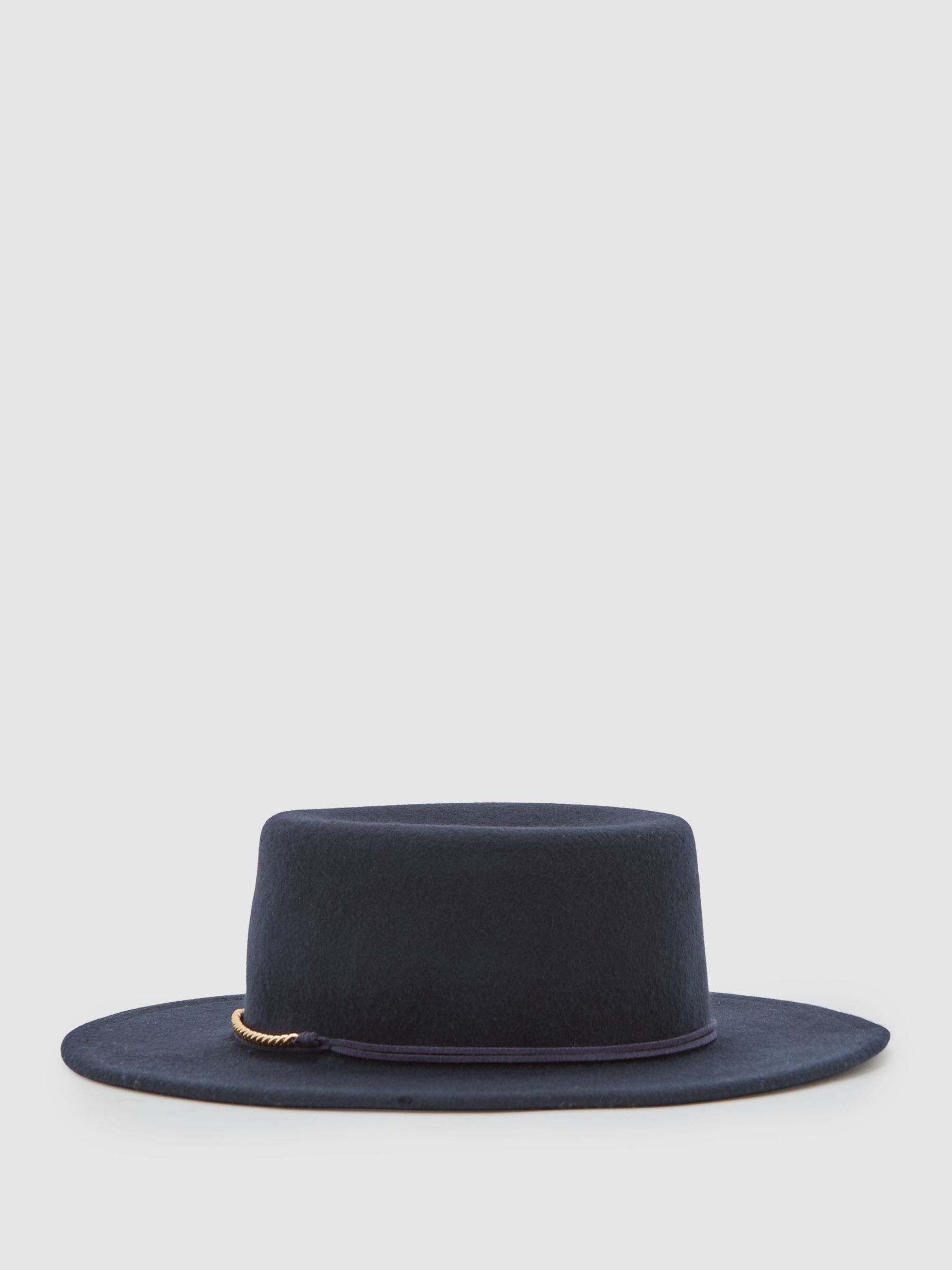 Wool Felt Chain-Strap Fedora Hat in Navy - Image 4 of 4