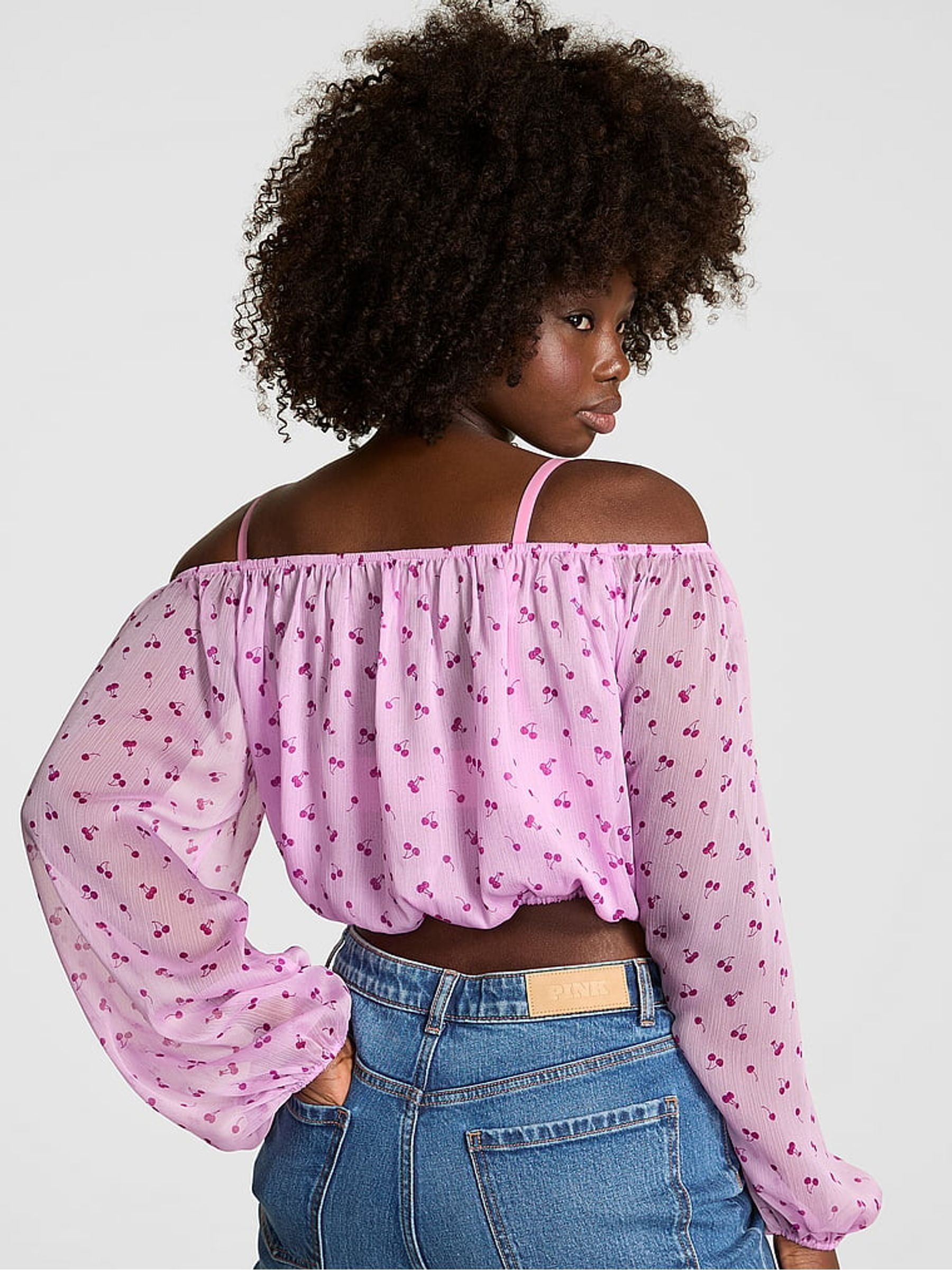 Purple Cherries Long Sleeve Off The Shoulder Top - Image 2 of 3