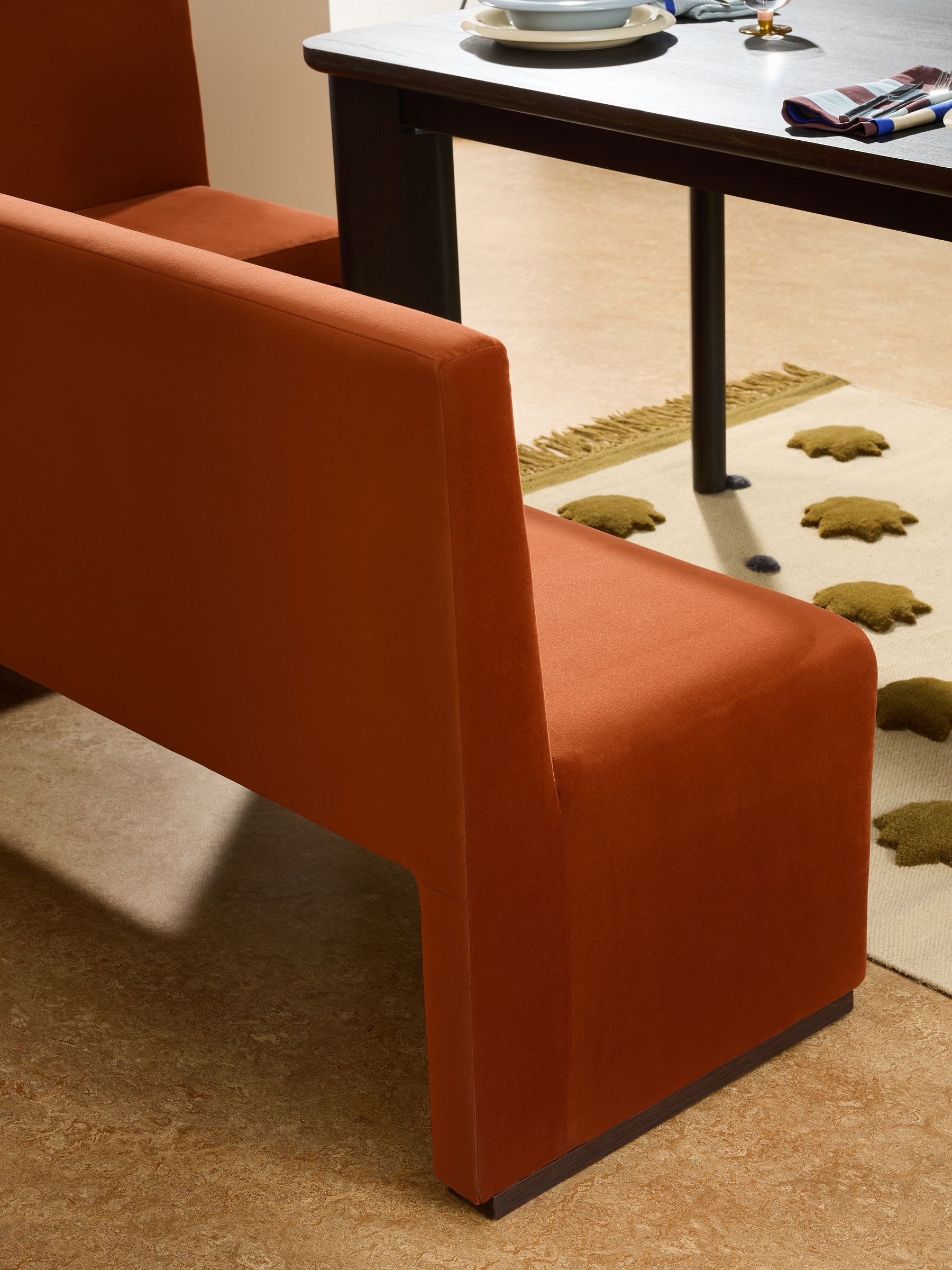 Tova Right Hand Corner Dining Table and Bench Set in Rust Red Velvet - Image 3 of 7