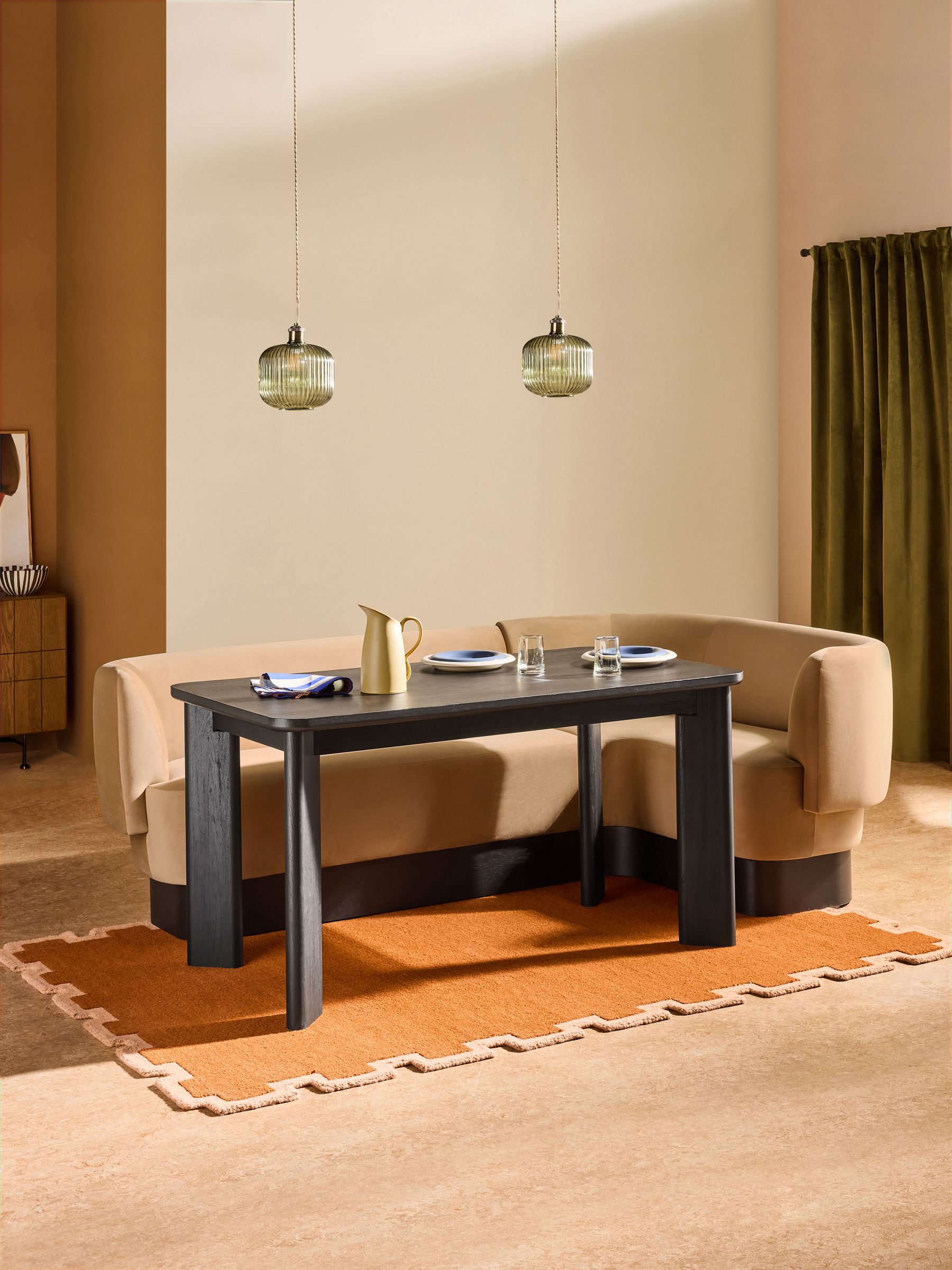 Novara Right Hand Corner Dining Table and Bench Set in Caramel Brown Velvet - Image 2 of 8