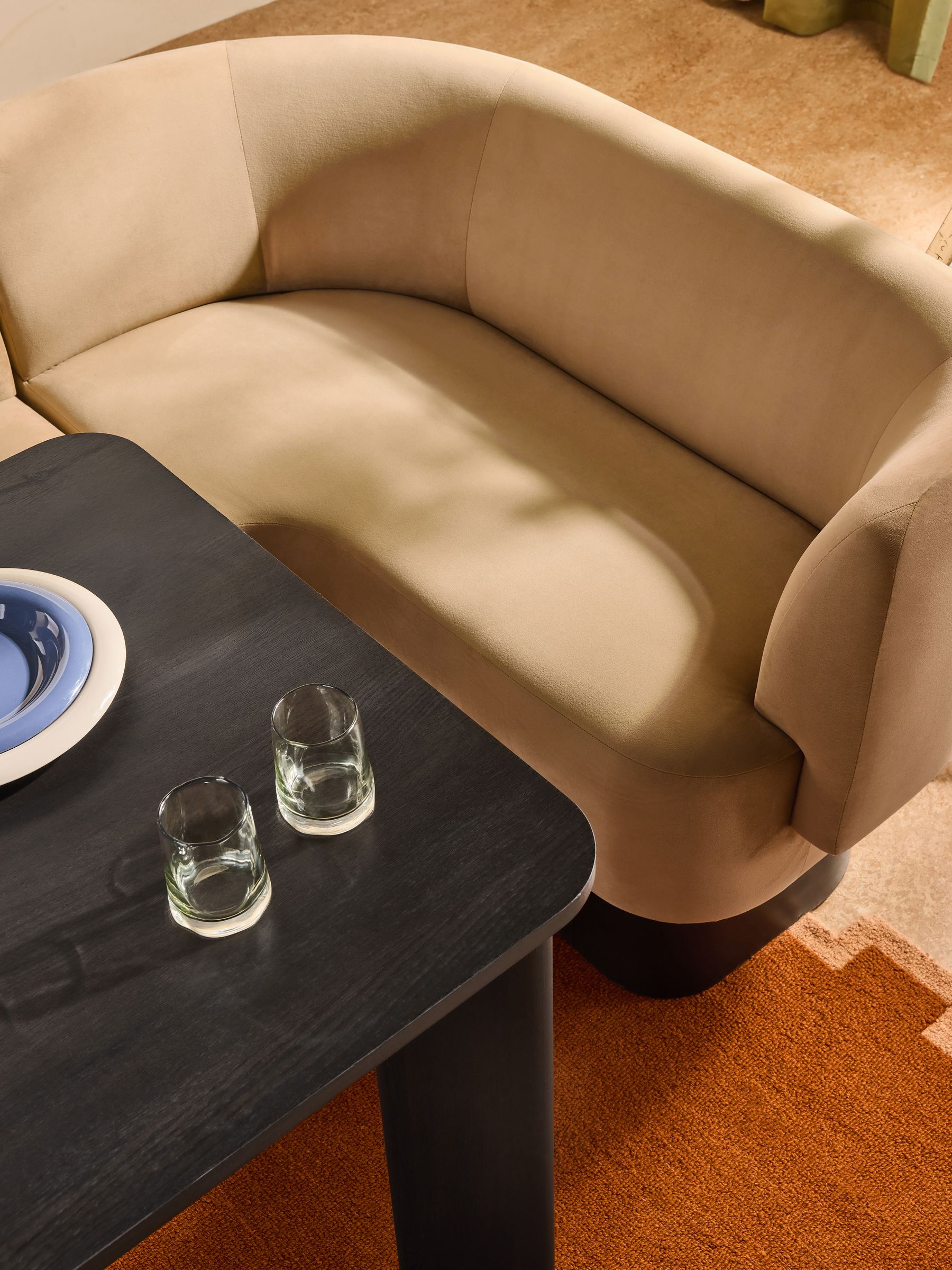 Novara Right Hand Corner Dining Table and Bench Set in Caramel Brown Velvet - Image 3 of 8