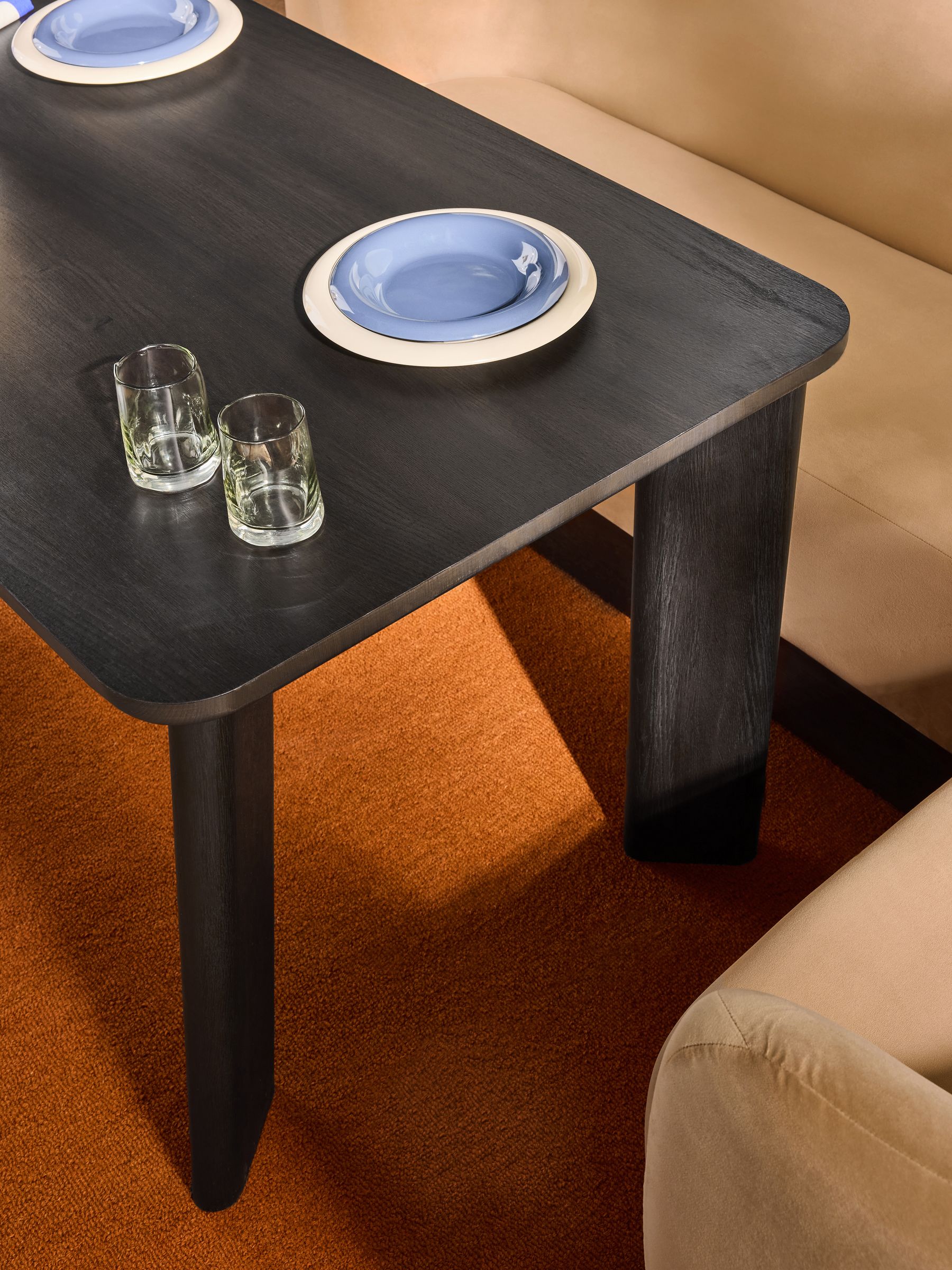Novara Right Hand Corner Dining Table and Bench Set in Caramel Brown Velvet - Image 4 of 8