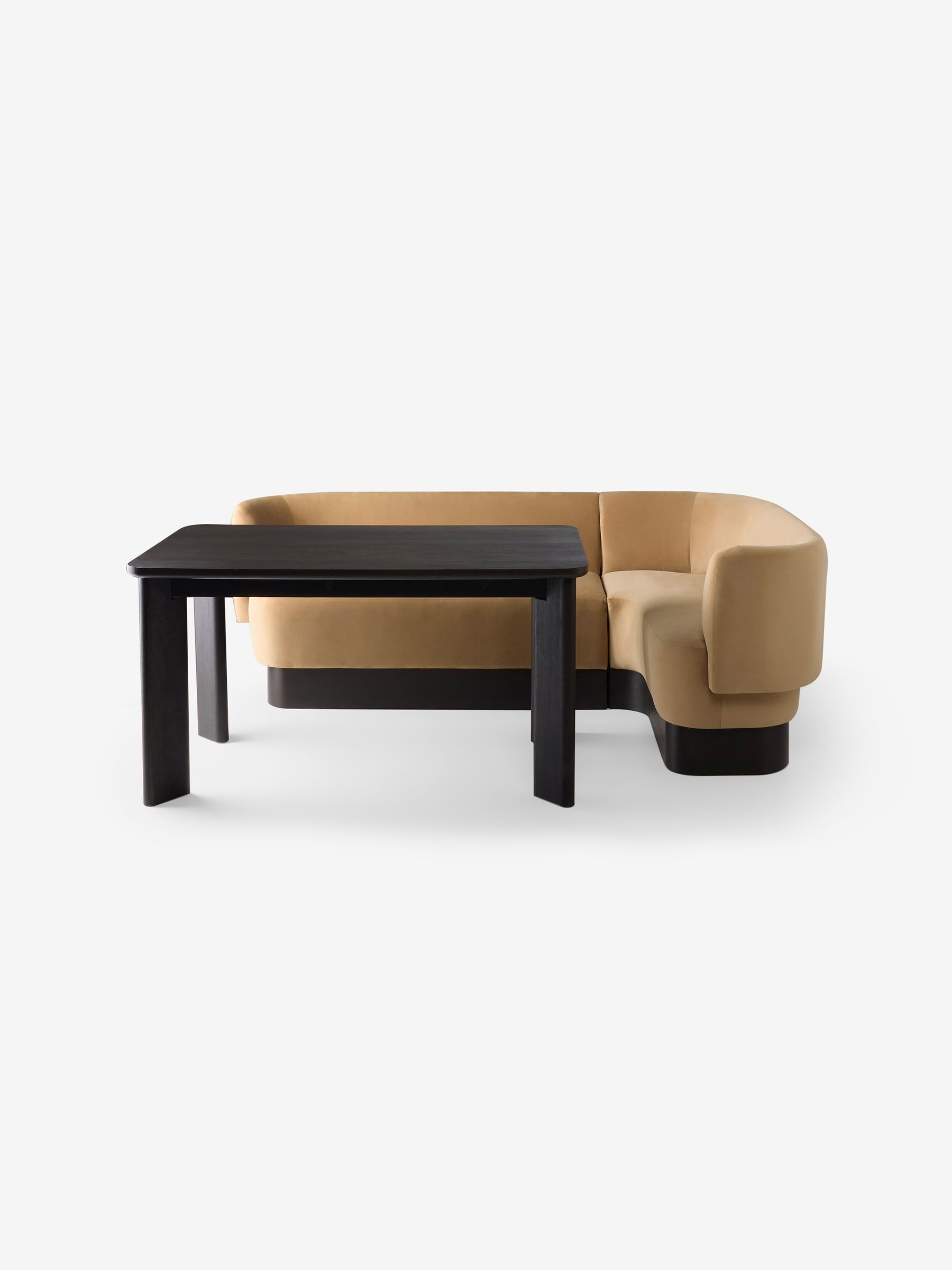 Right Hand Corner Corner Bench and Dining Table Set in Caramel Brown Velvet - Image 9 of 9