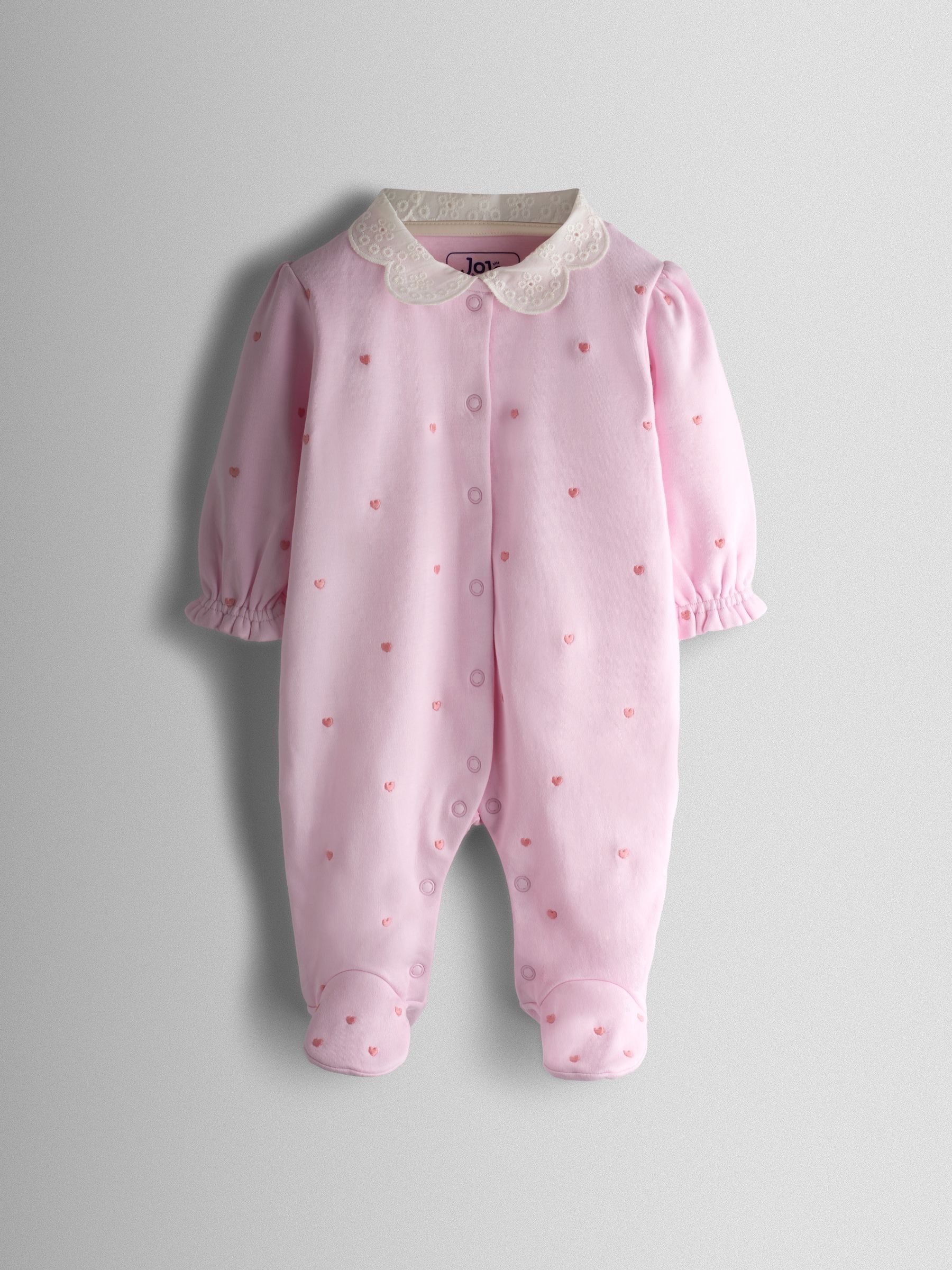 Pink Heart Embroidered Cotton Footed Sleepsuit and Bonnet Set - Image 2 of 8