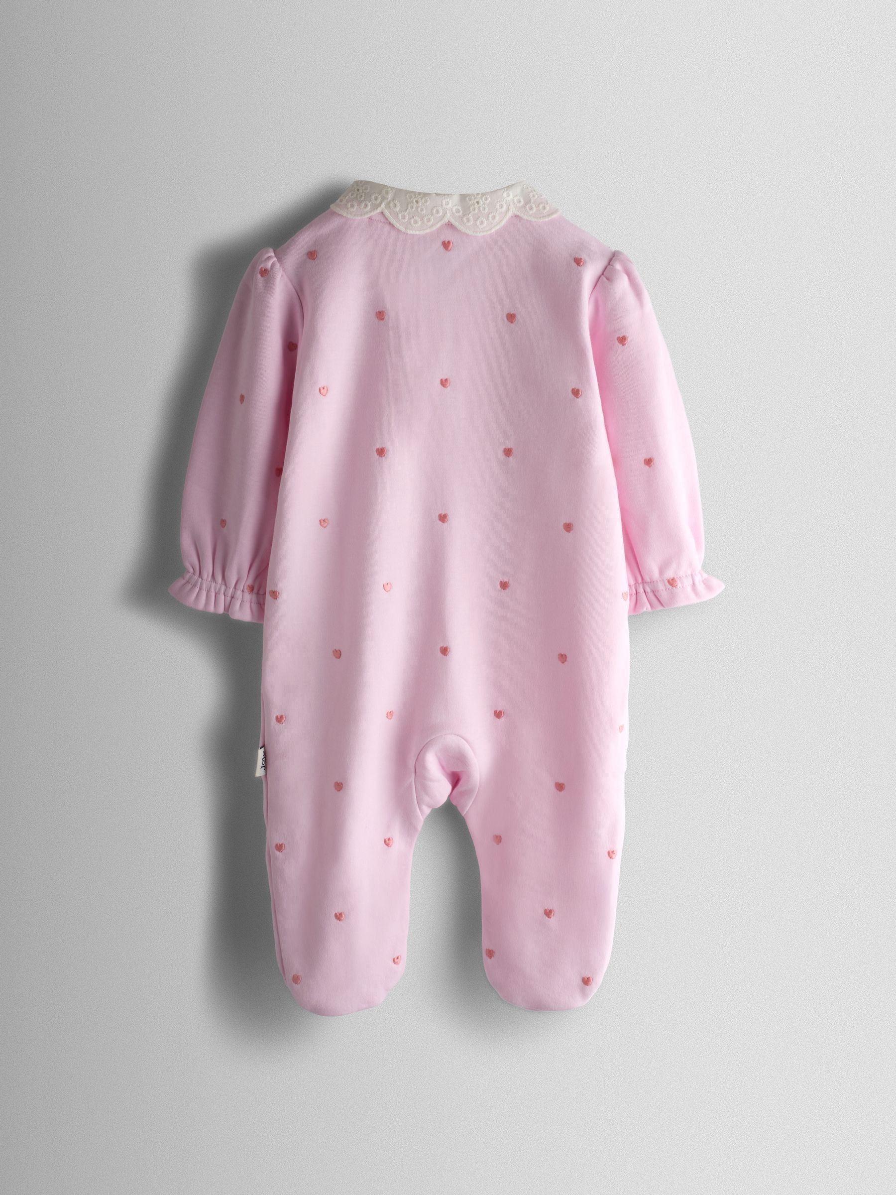 Pink Heart Embroidered Cotton Footed Sleepsuit and Bonnet Set - Image 3 of 8