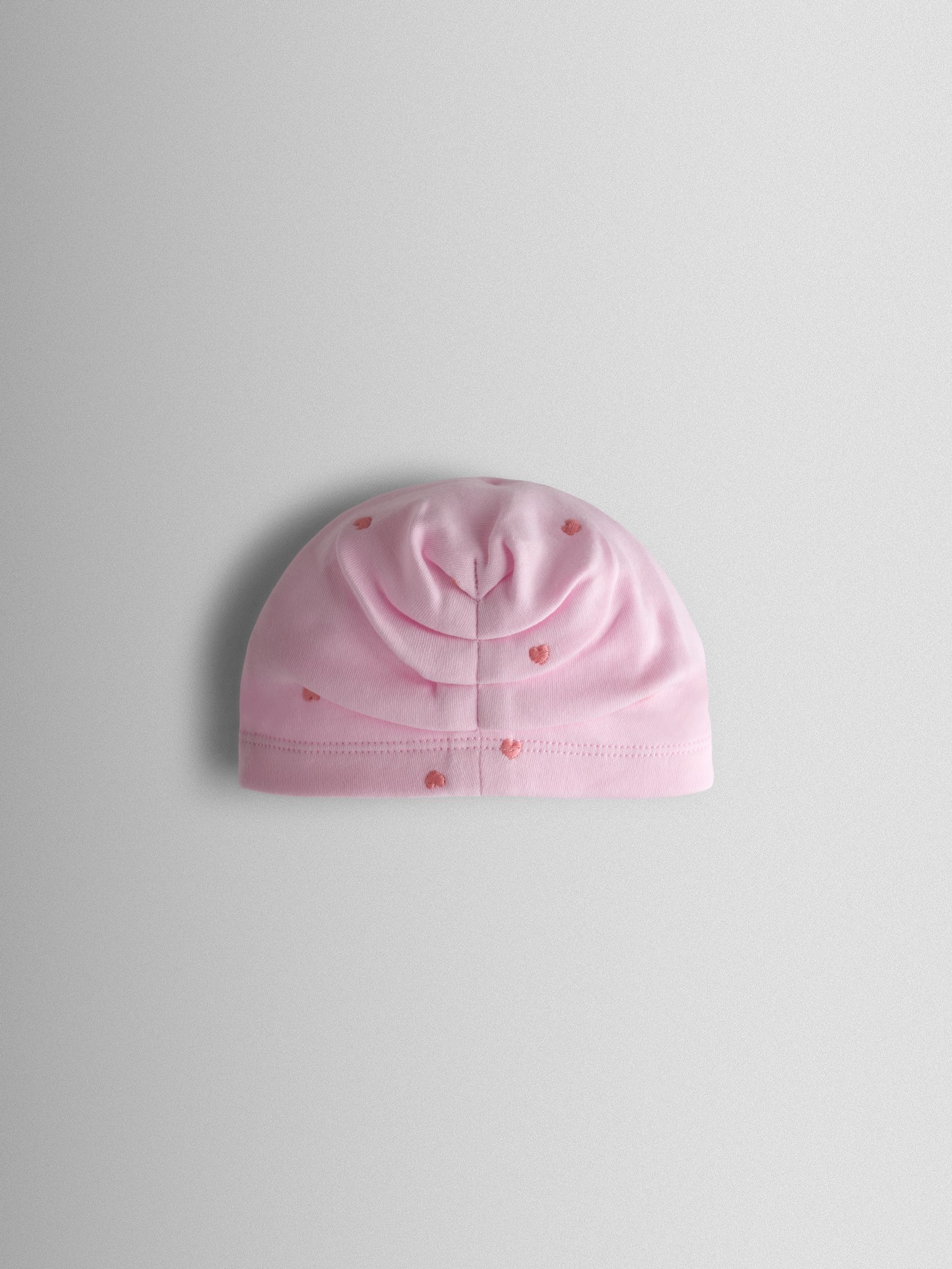 Pink Heart Embroidered Cotton Footed Sleepsuit and Bonnet Set - Image 5 of 8