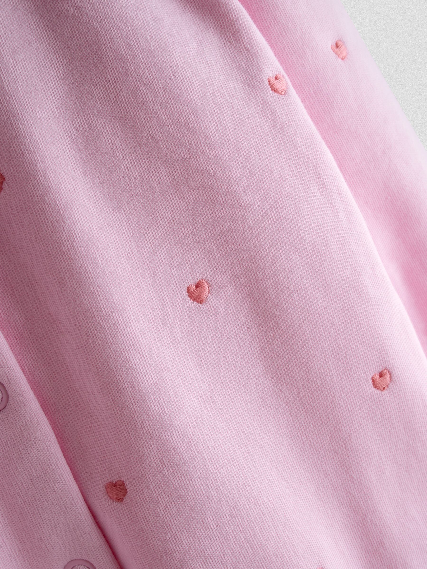Pink Heart Embroidered Cotton Footed Sleepsuit and Bonnet Set - Image 6 of 8