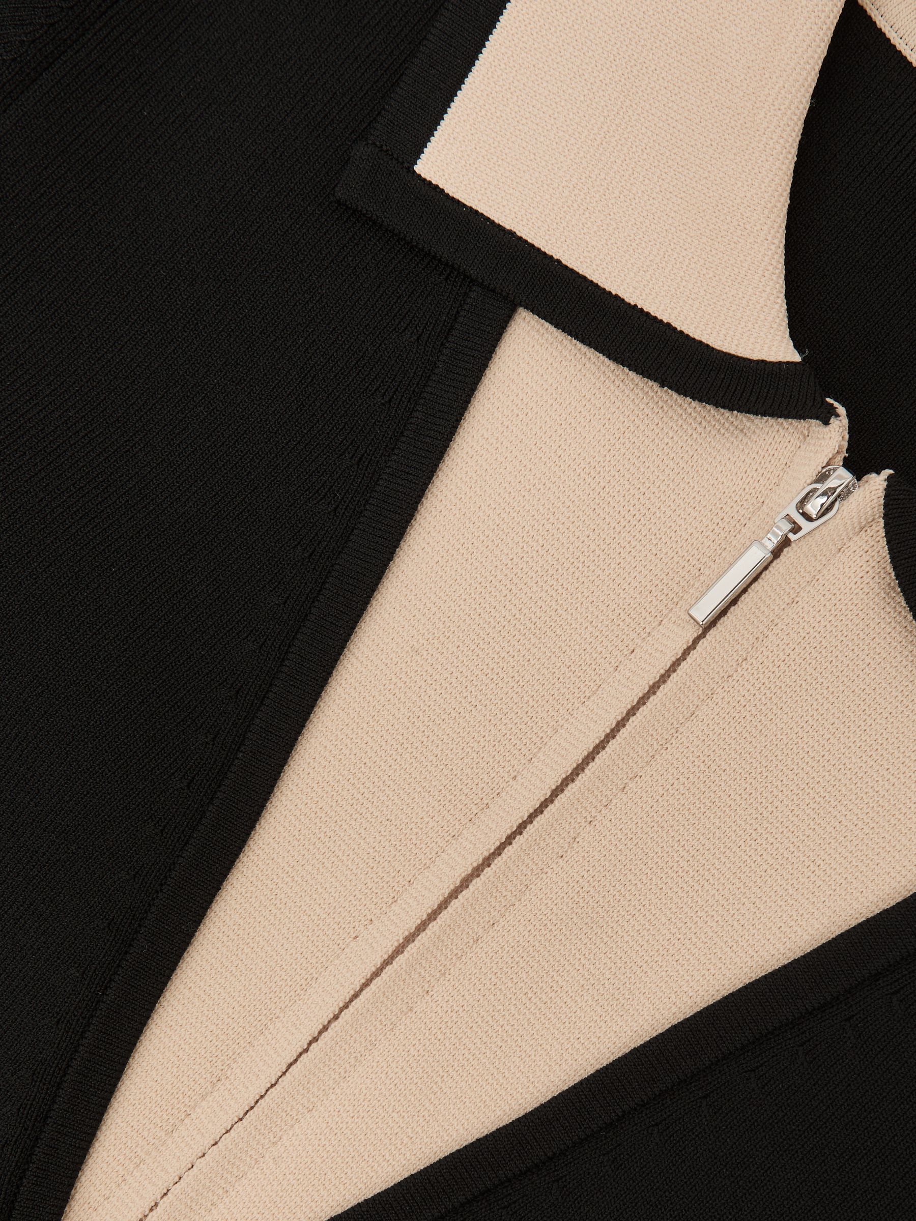 Contrast-Collar Half-Zip Knitted Top in Black/Ivory - image 3