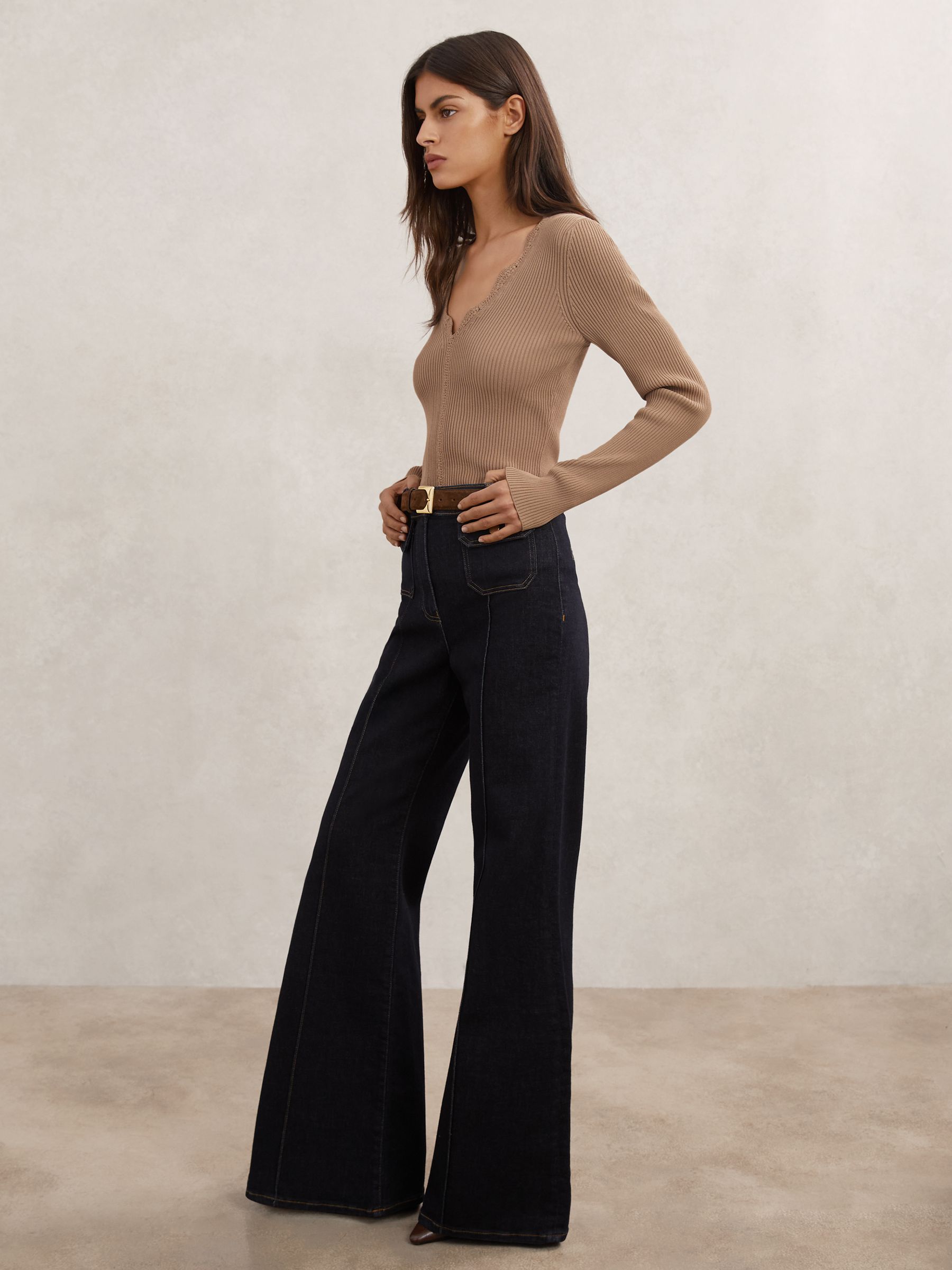 Crochet-Trim Rib-Knit Top in Taupe Neutral - image 5