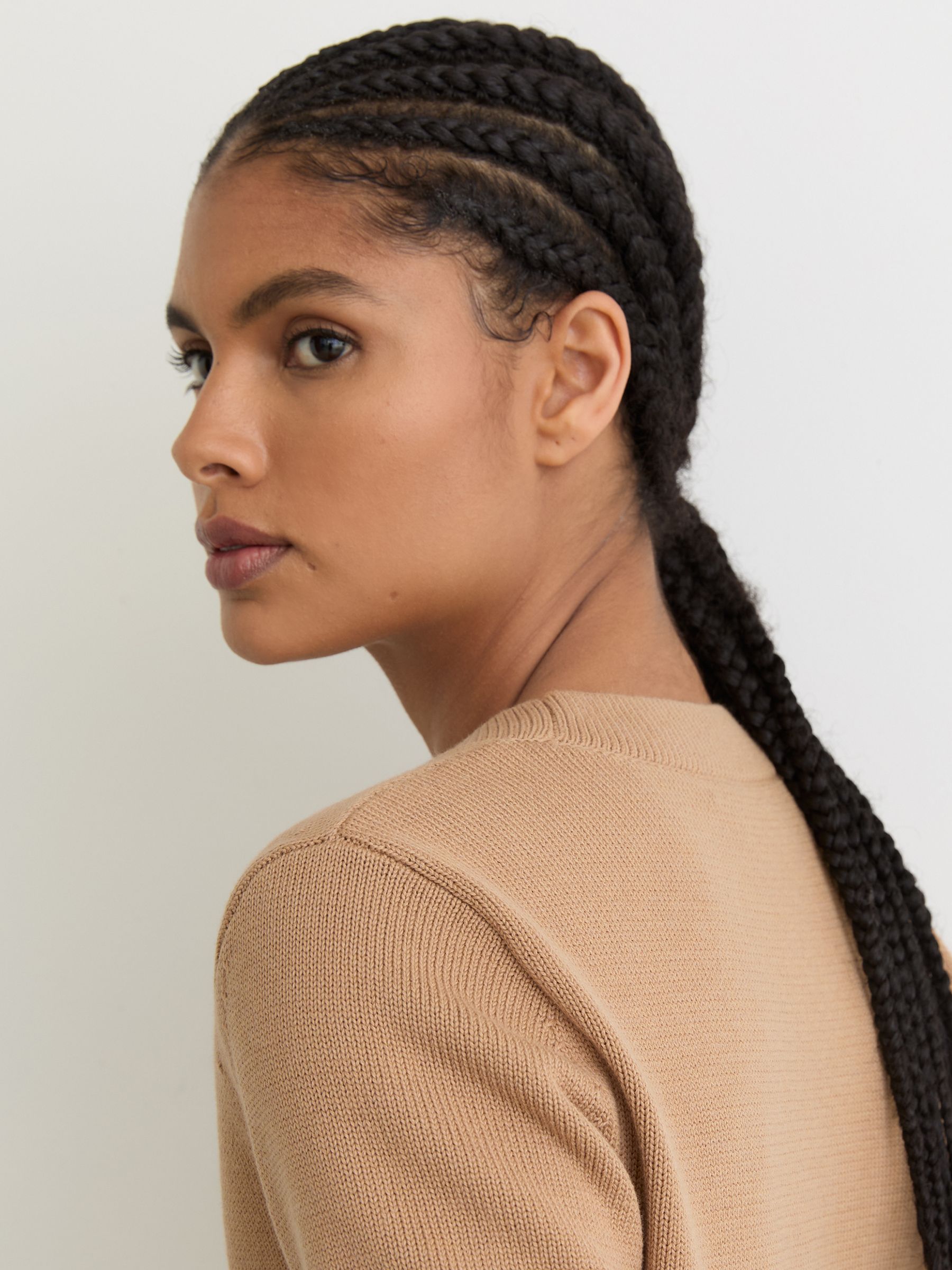 V-Neck Short-Sleeve Cardigan Cotton-Wool in Camel - Image 5 of 7