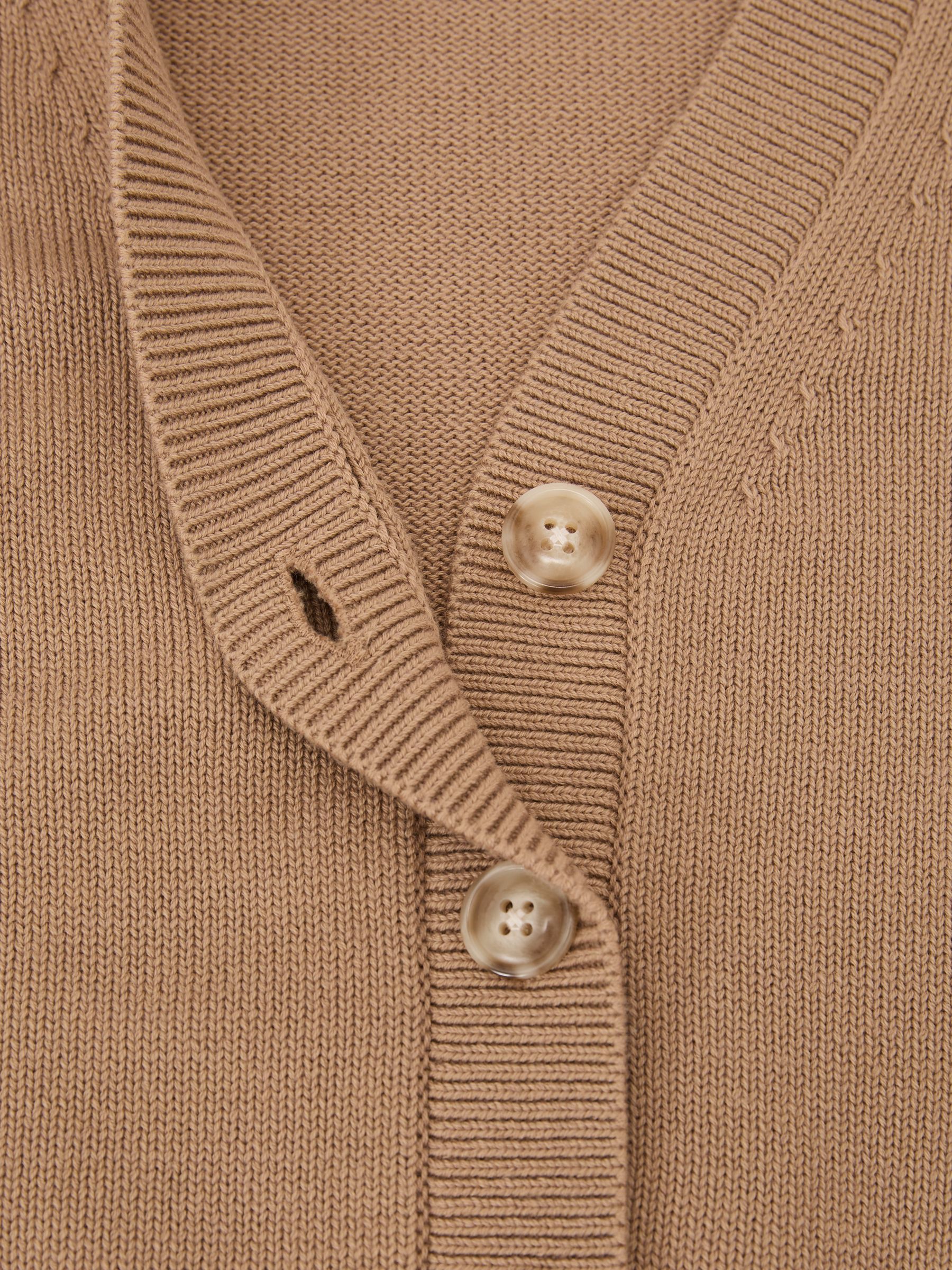 V-Neck Short-Sleeve Cardigan Cotton-Wool in Camel - image 3