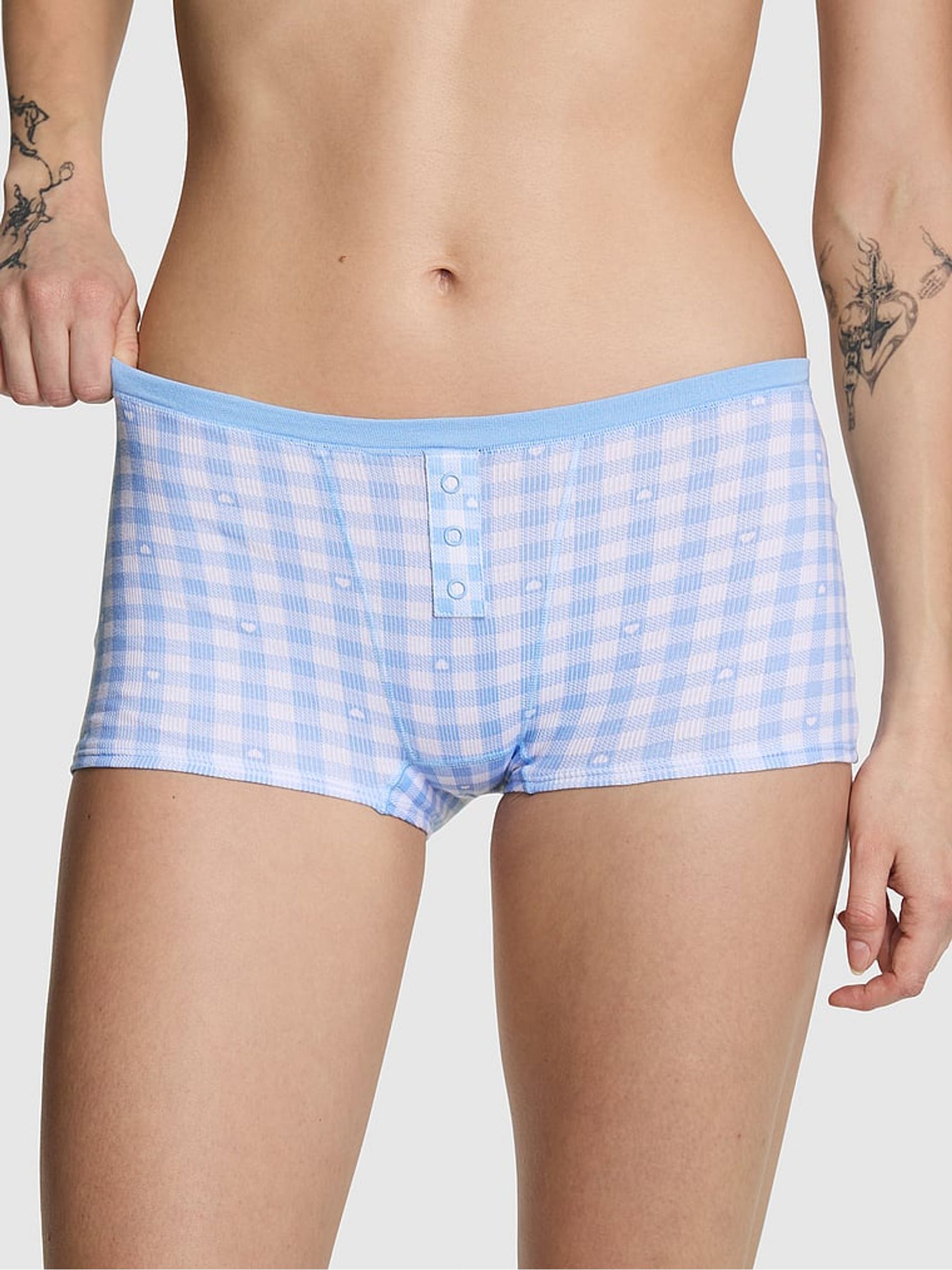 Blue Gingham Print Cotton Knickers - Image 1 of 2