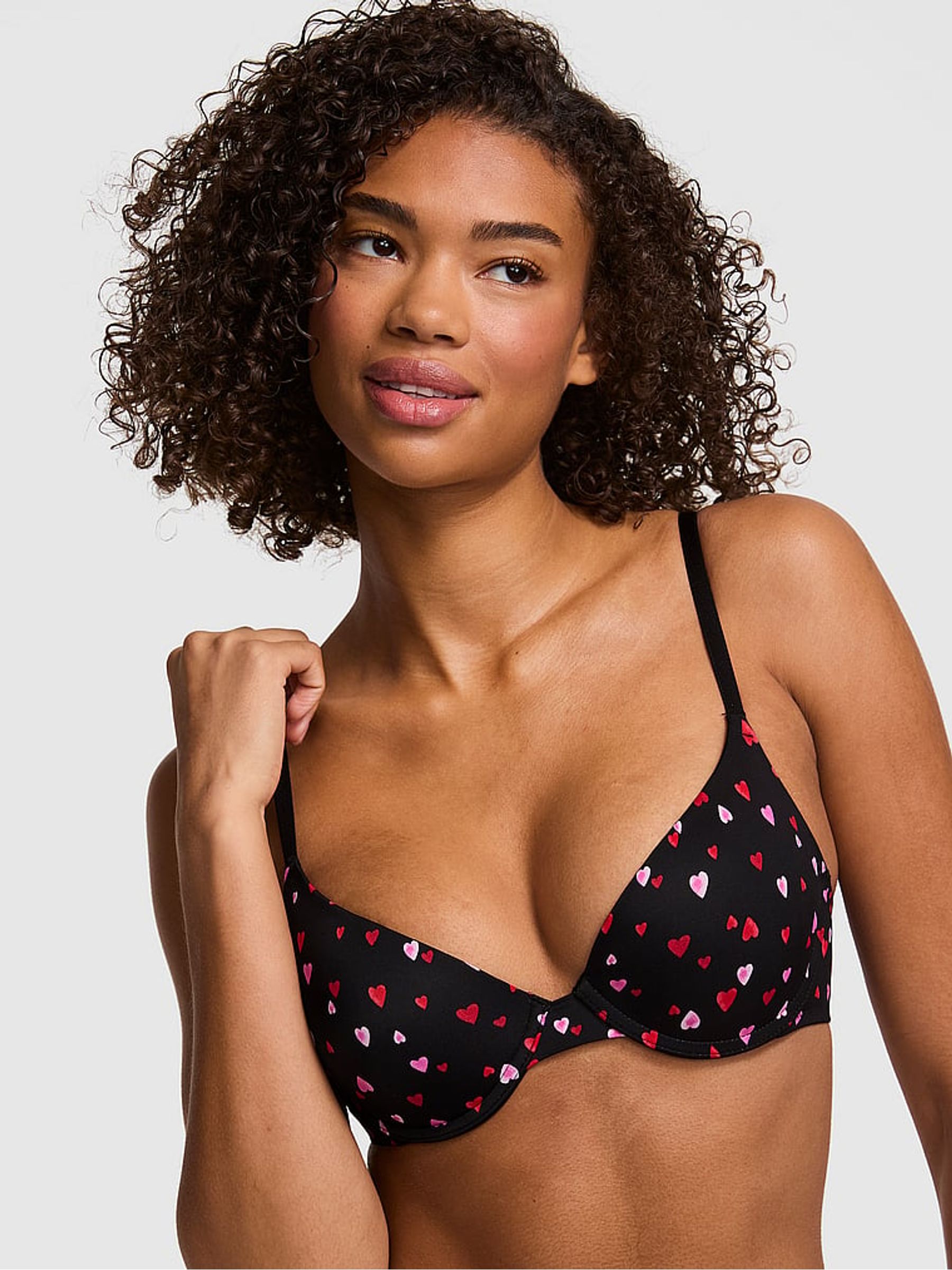 Black Heart Print Push Up Bra - Image 1 of 2