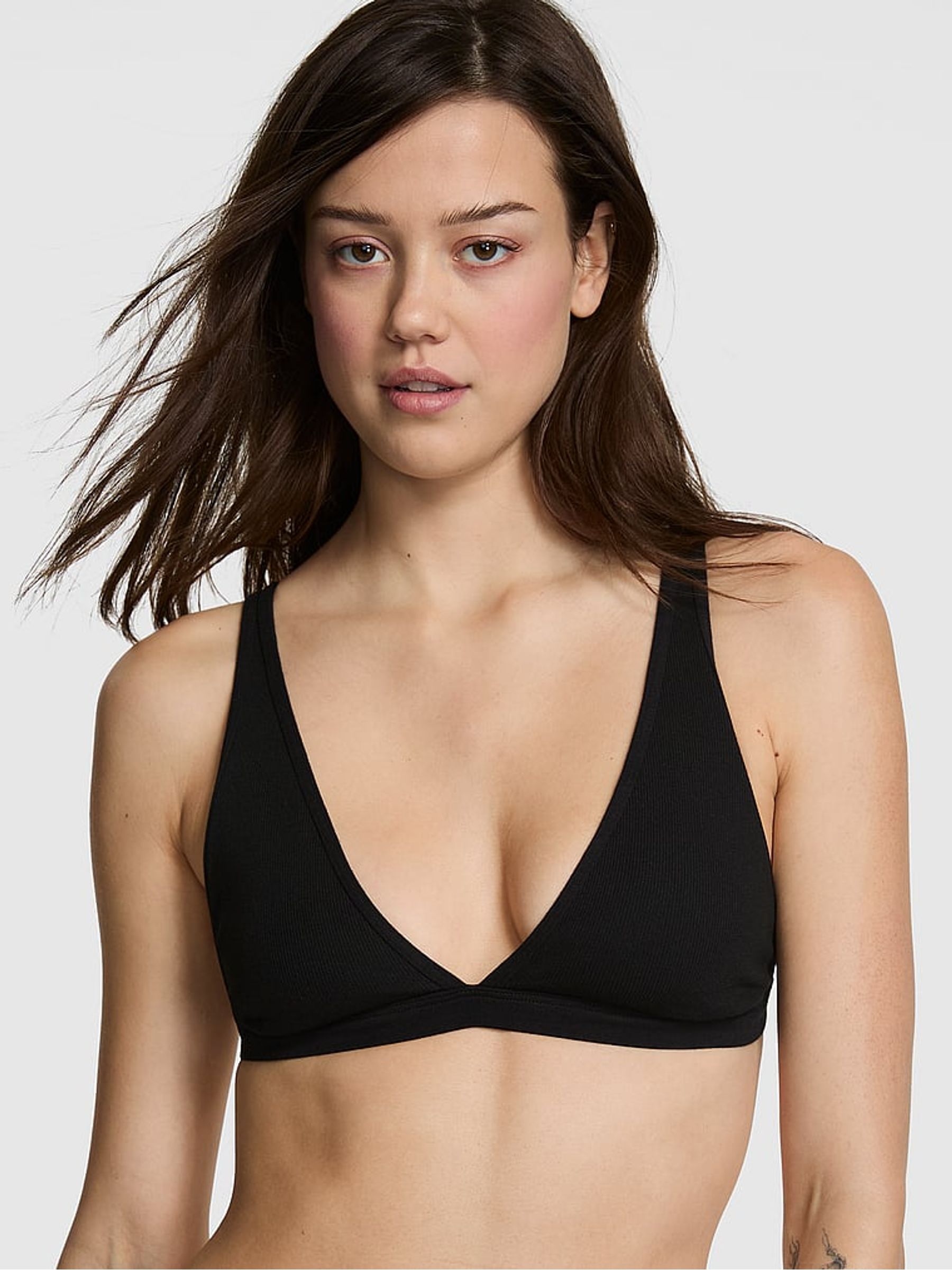 Black Plunge Rib Bralette - Image 1 of 2