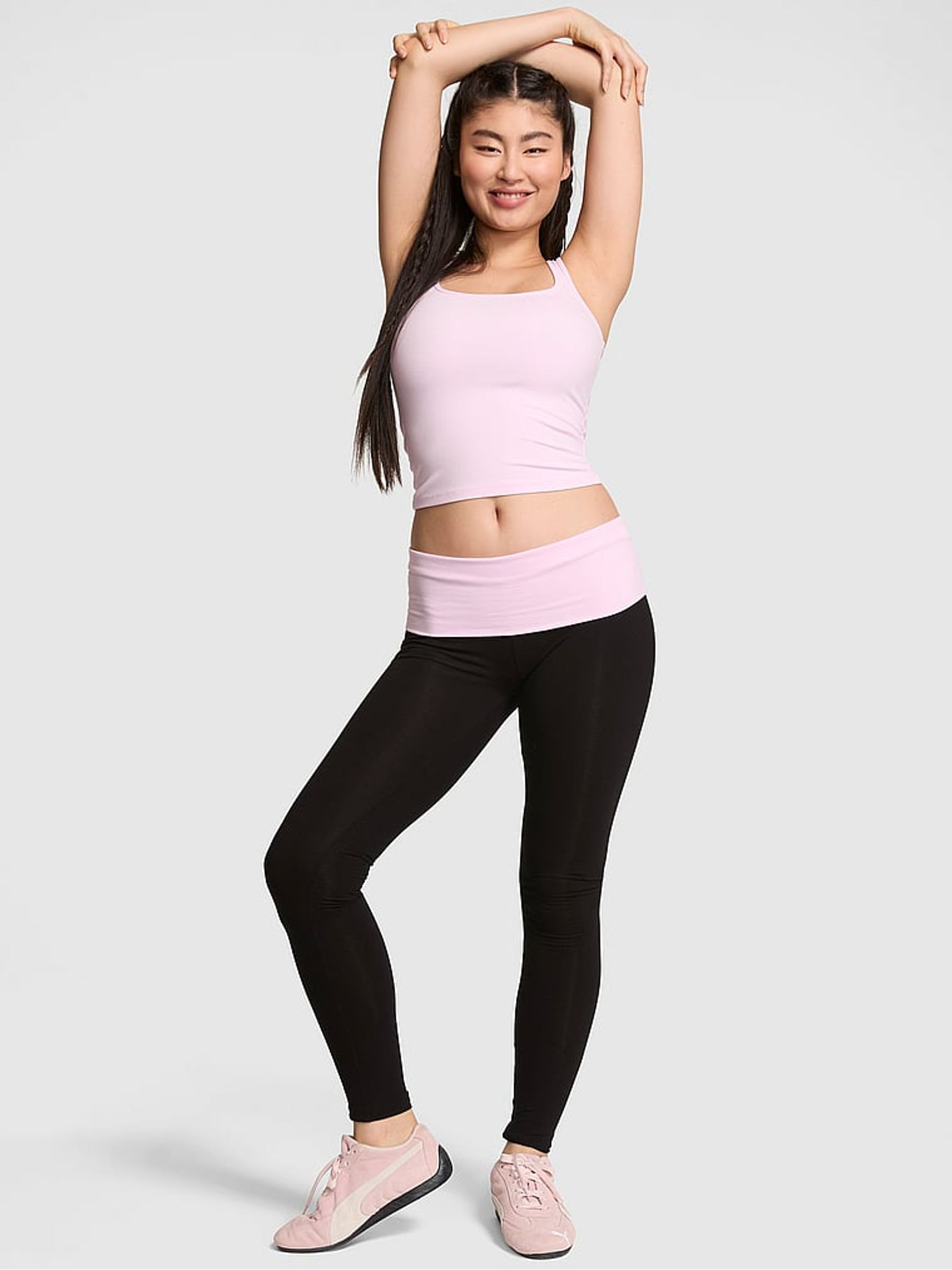Black and Pink Cotton Foldover Leggings - Image 1 of 3