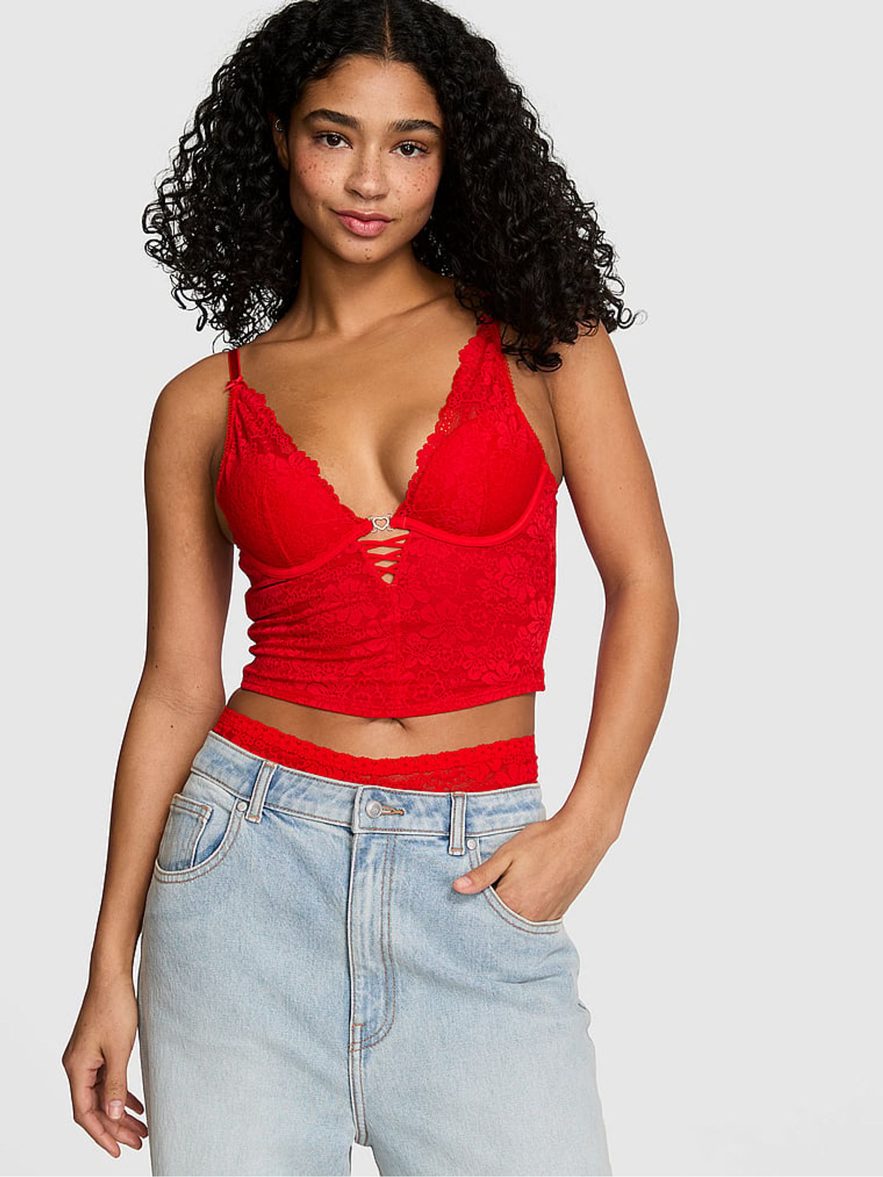 Red Pepper Half Pad Plunge Lace Corset - Image 2 of 3