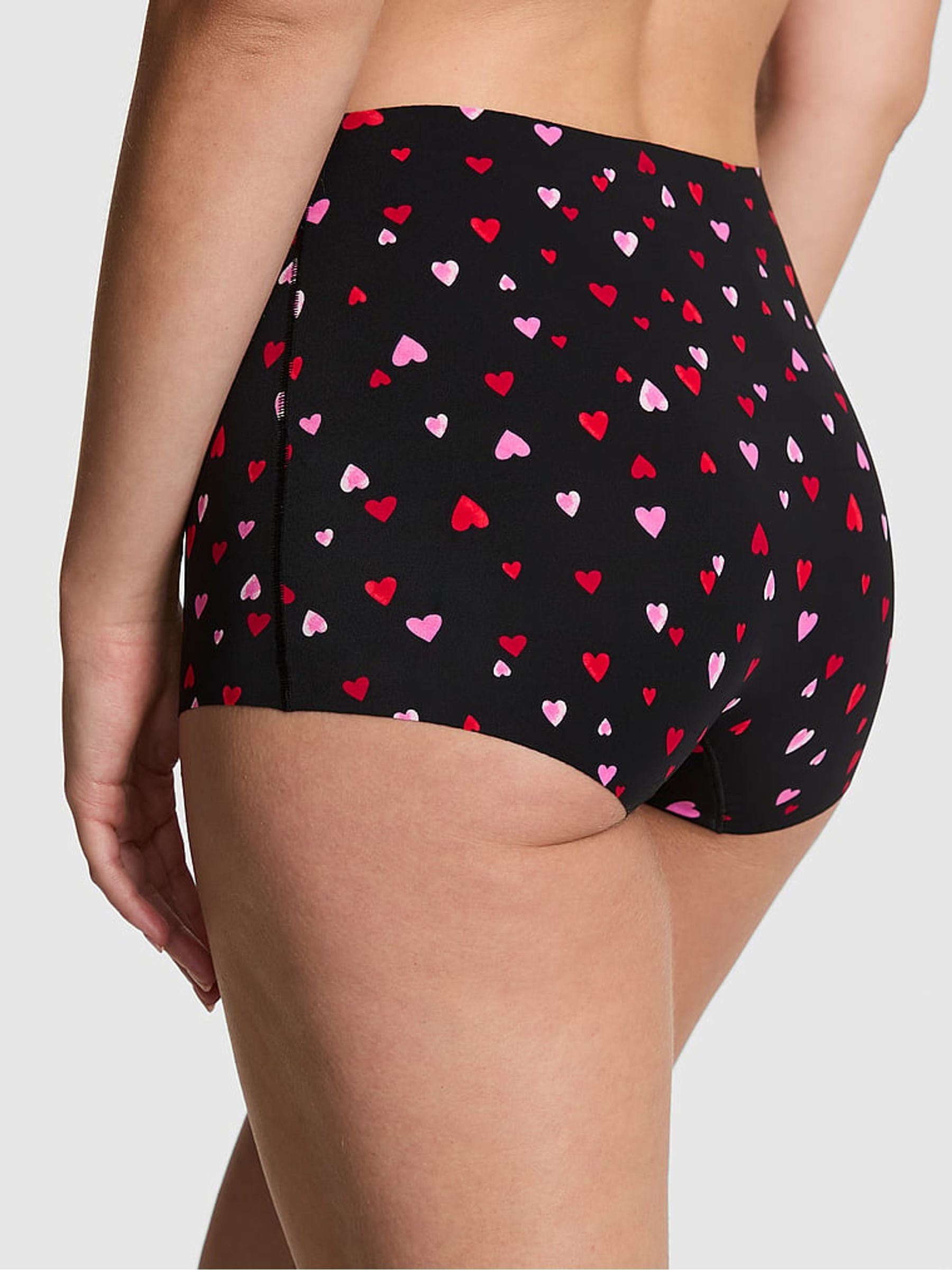 Black Heart Print Short No Show Knickers - Image 2 of 2 Black Heart Print Short No Show Knickers - Image 2 of 2