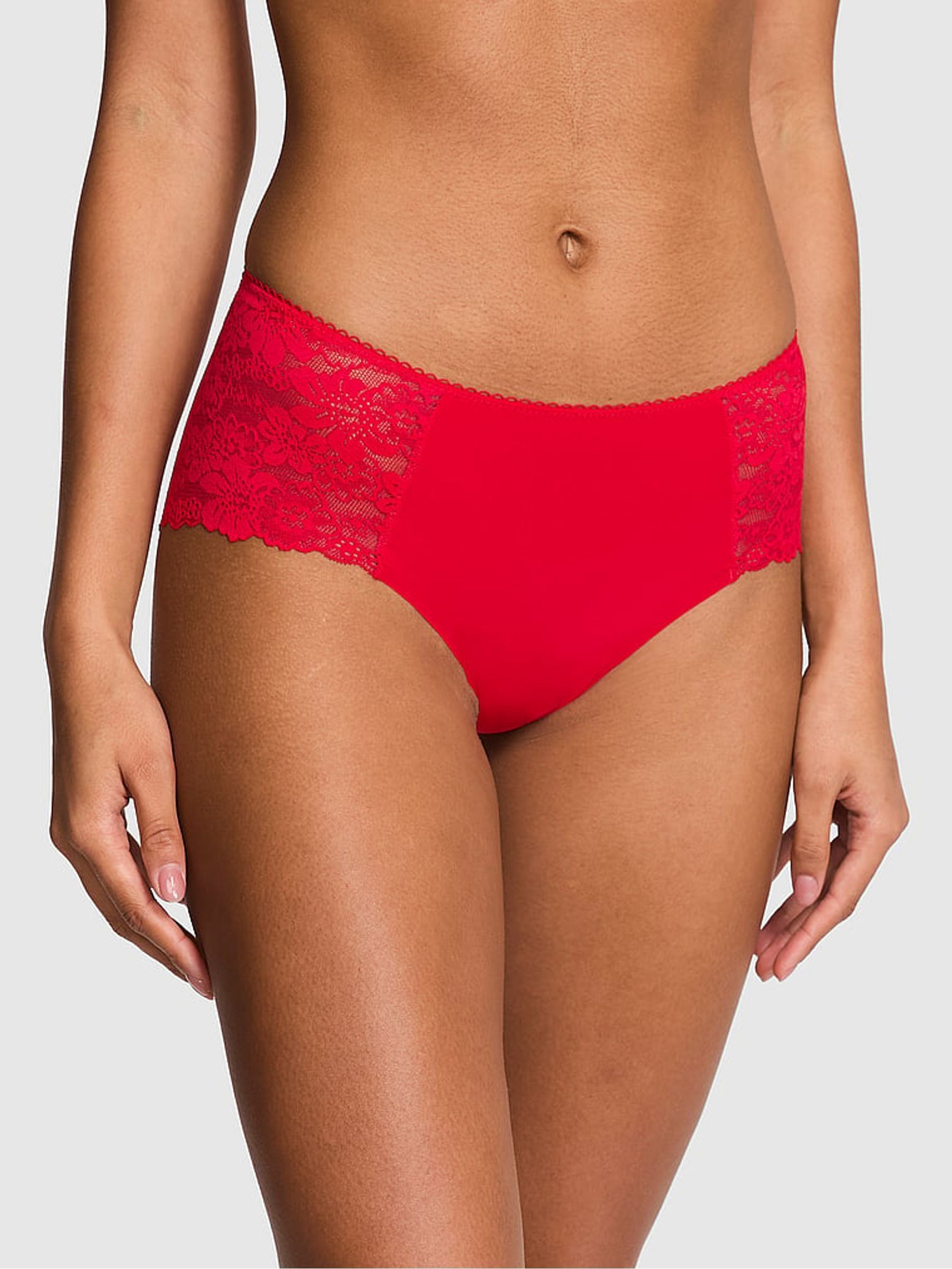 Red Lacquer Cheeky No Show Lace Trim Knickers - Image 1 of 2
