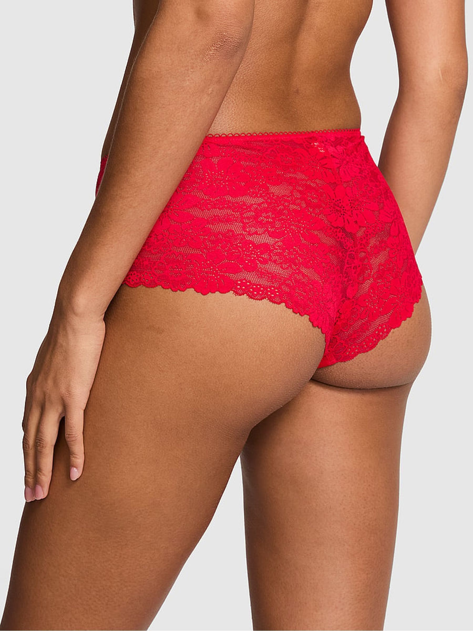 Red Lacquer Cheeky No Show Lace Trim Knickers - Image 2 of 2