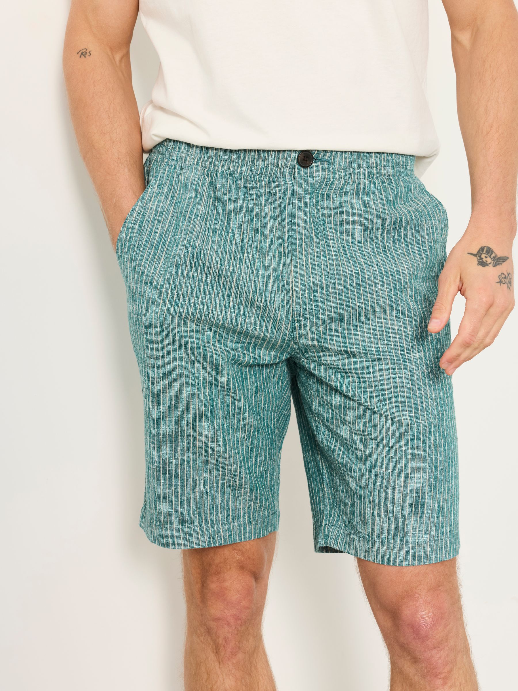 Selsey Teal Blue Stripe Pull On Shorts - Image 1 of 7