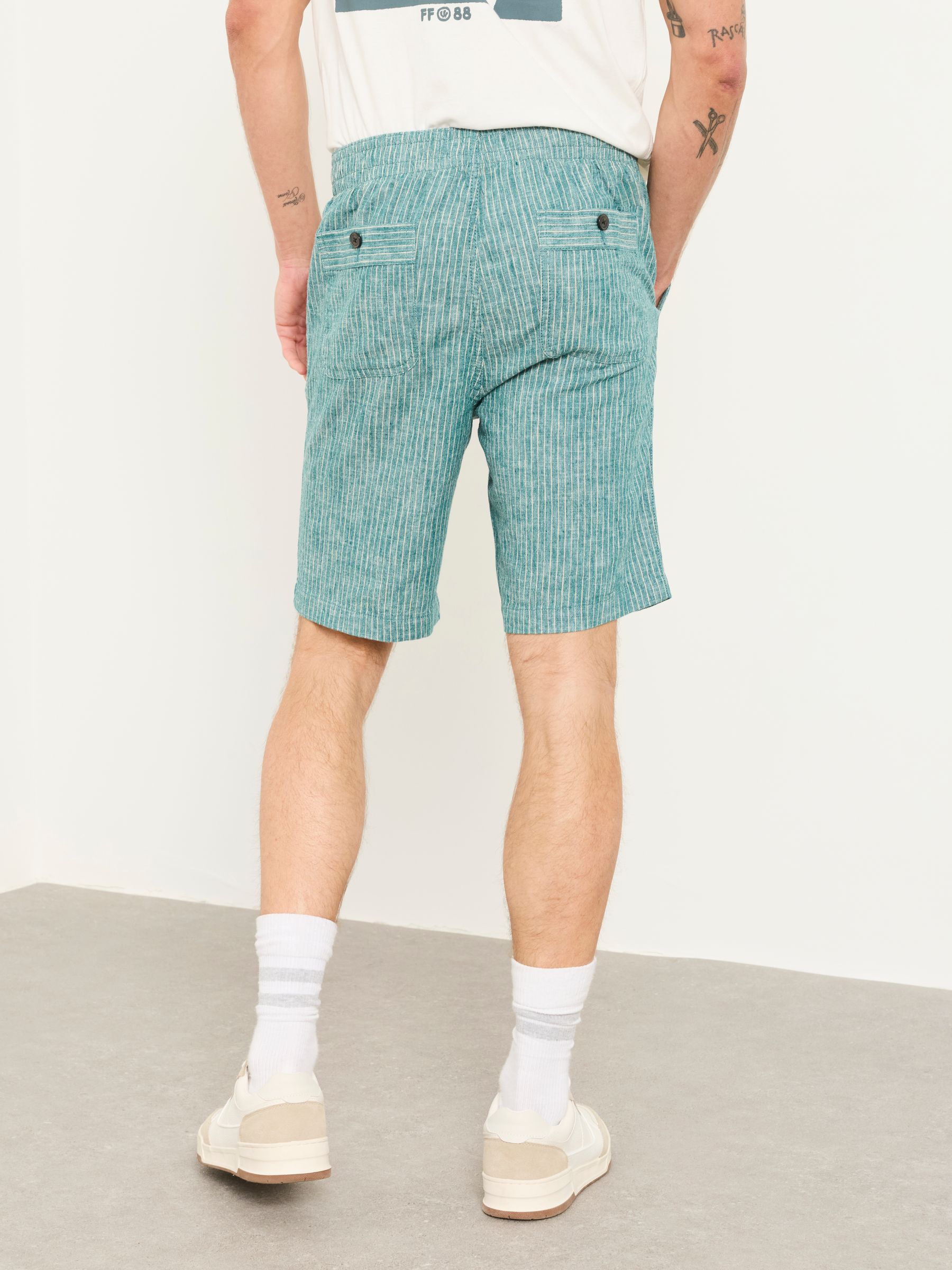 Selsey Teal Blue Stripe Pull On Shorts - Image 2 of 7