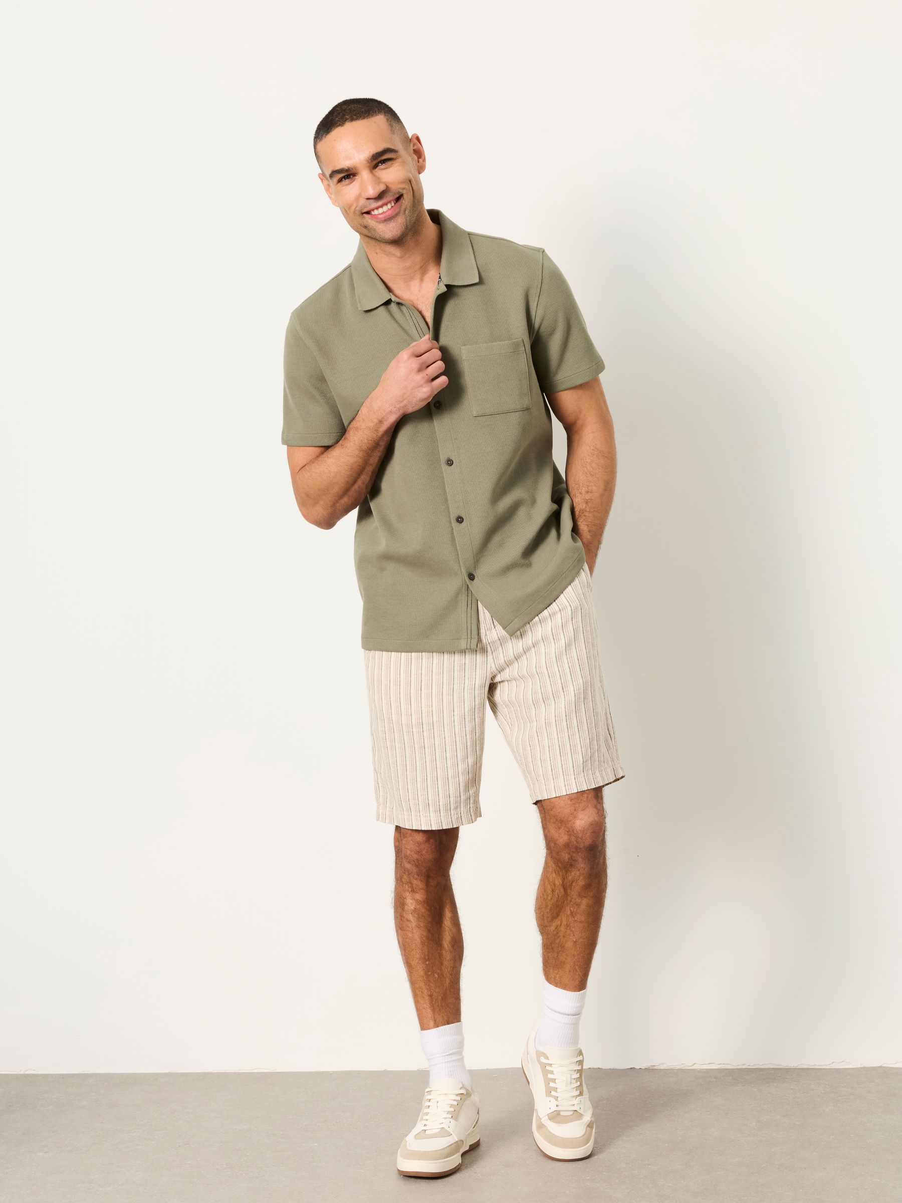 Salcombe Natural Stripe Linen Cotton Shorts - Image 3 of 5