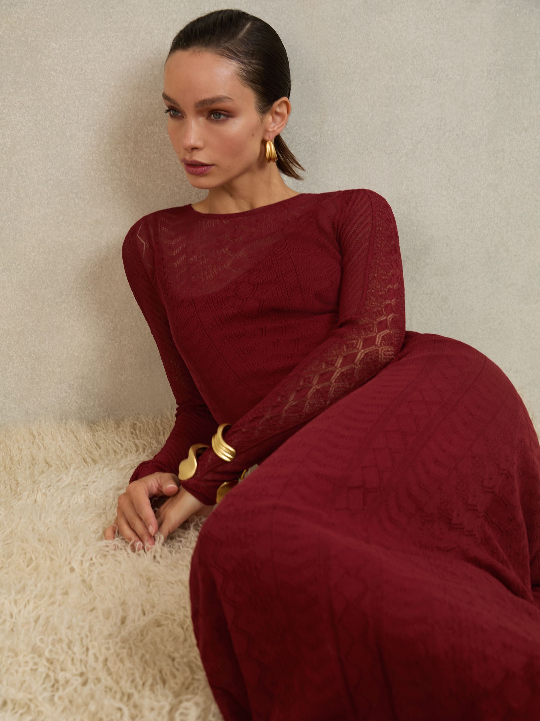 Stitch Detail Dress in Red - Image 3 of 6