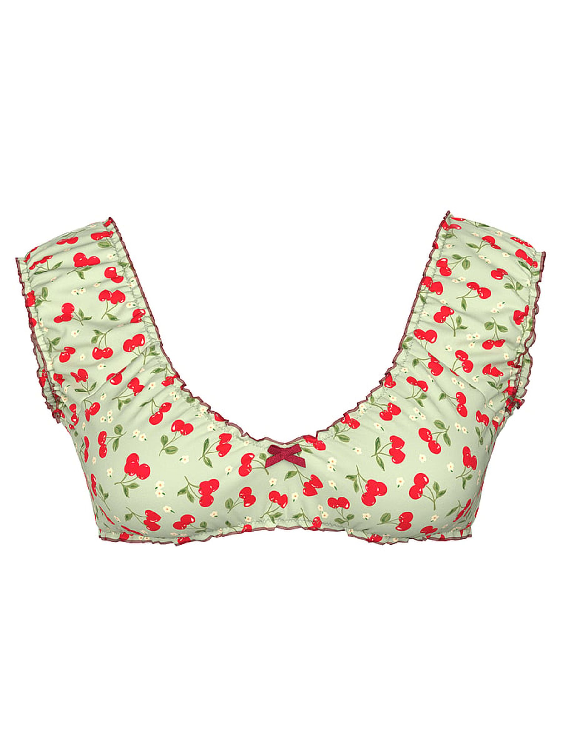 Cherry Hearts Green Short Sleeve Bikini Top - Image 3 of 3