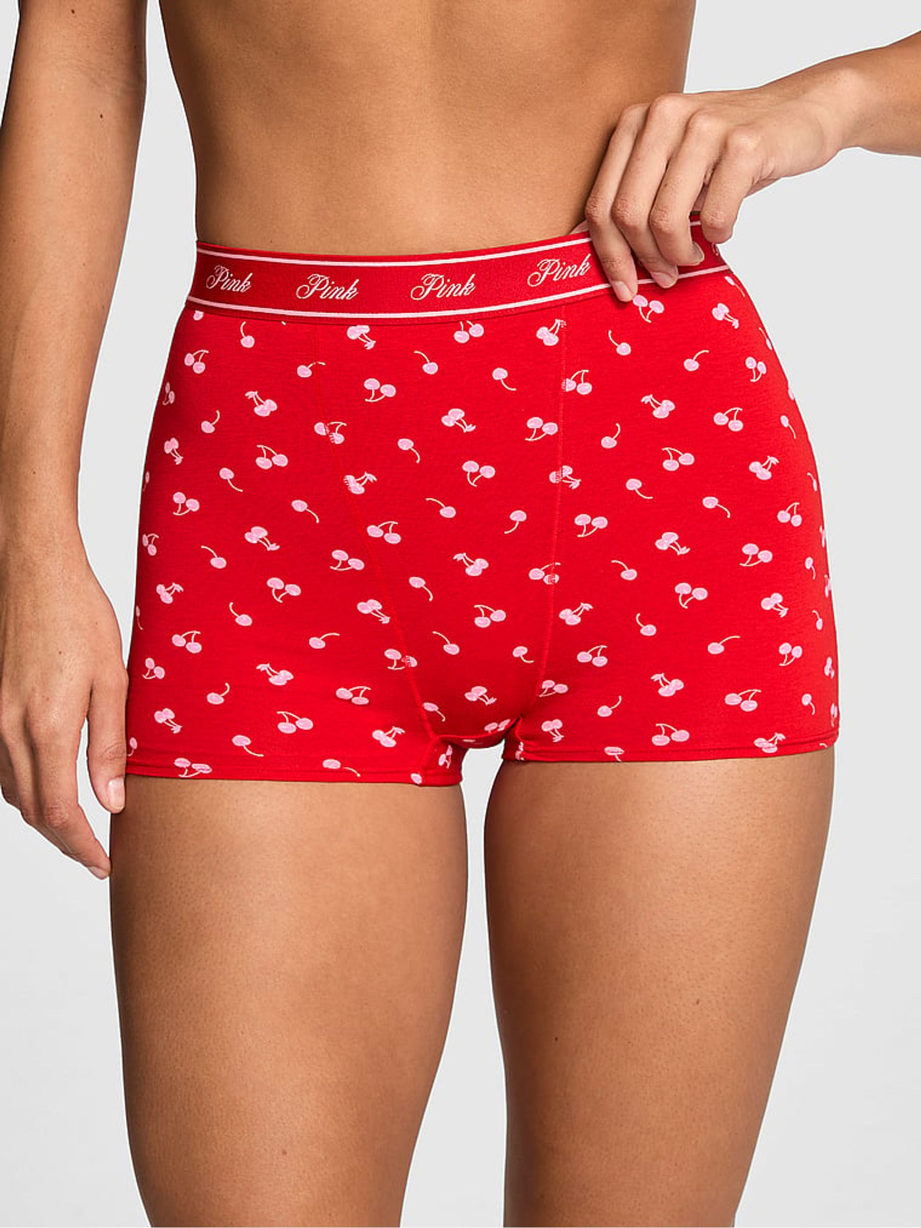 Bright Vermillion Red Cherry Print High Waist Cotton Logo Knickers - Image 1 of 2