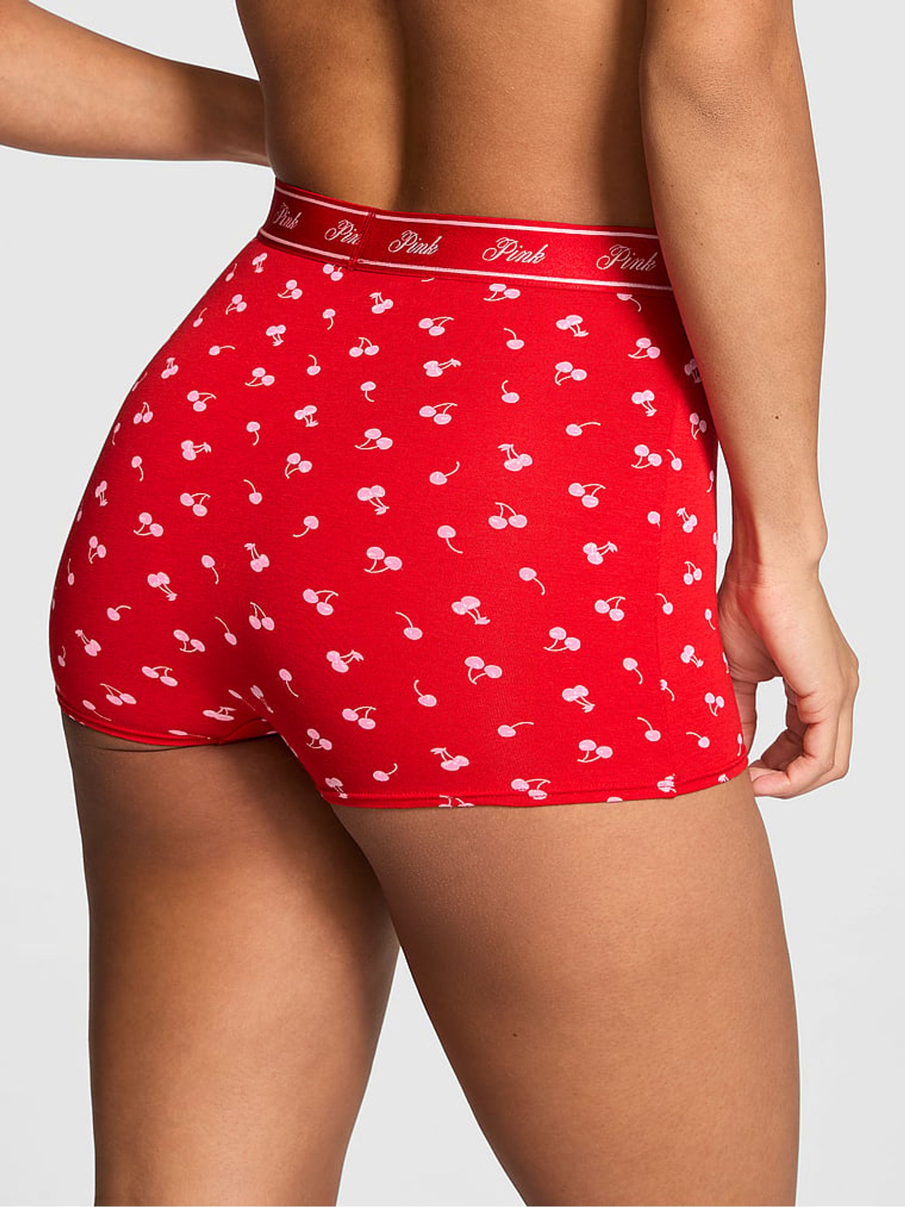 Bright Vermillion Red Cherry Print High Waist Cotton Logo Knickers - Image 2 of 2