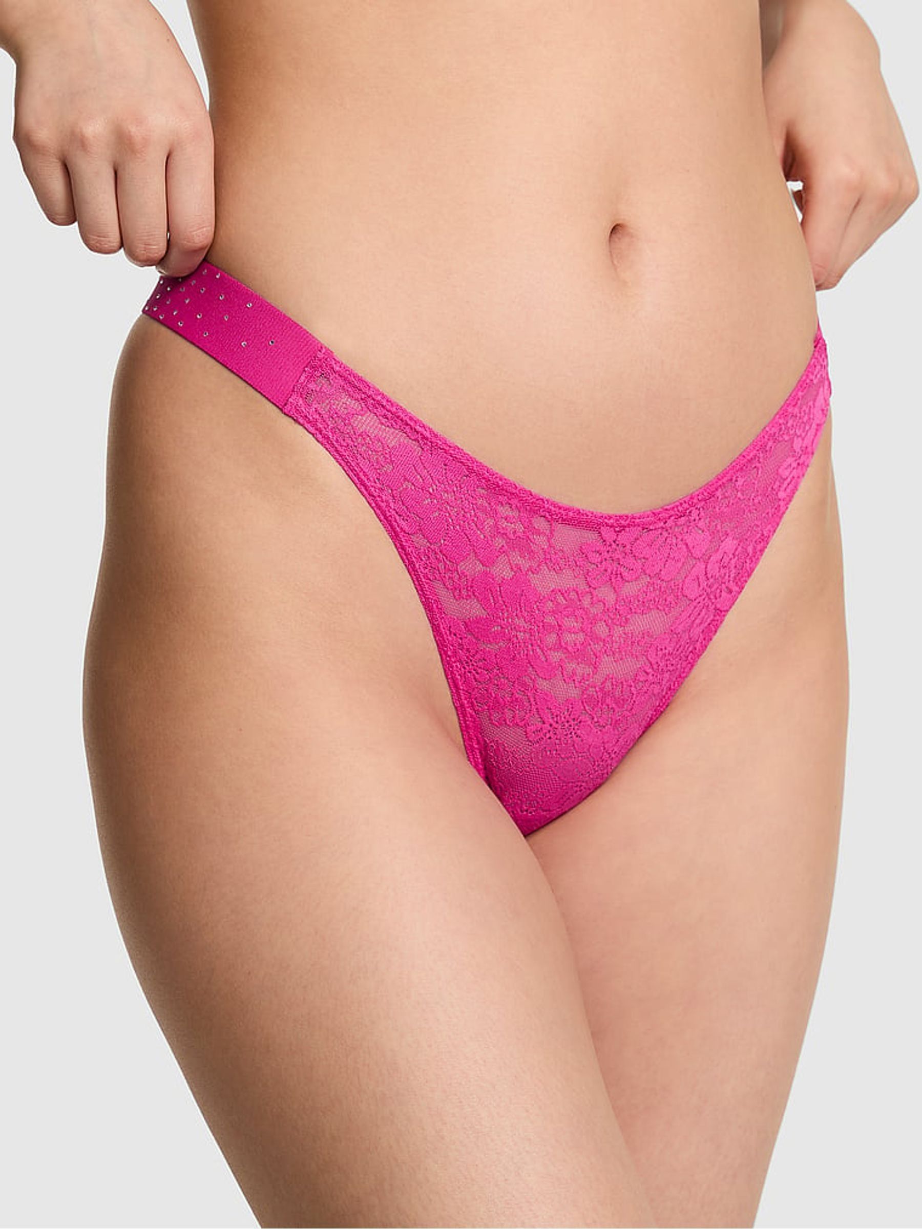 Pink Fire Thong Lace Logo Knickers - Image 1 of 2