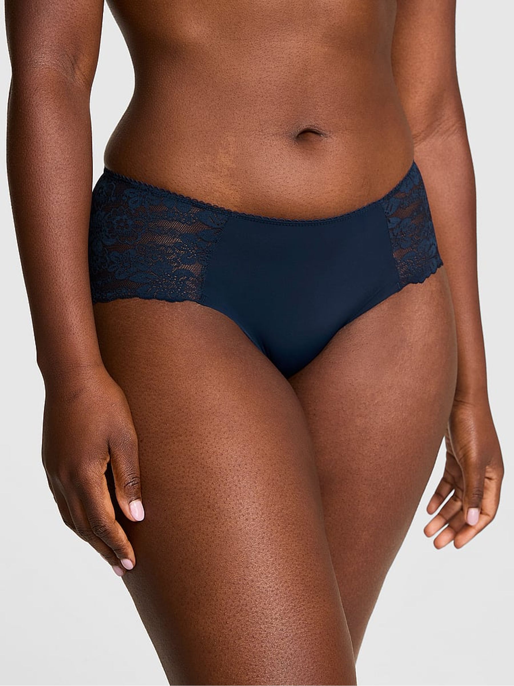 Noir Navy Blue Hipster No Show Lace Trim Knickers - Image 1 of 2