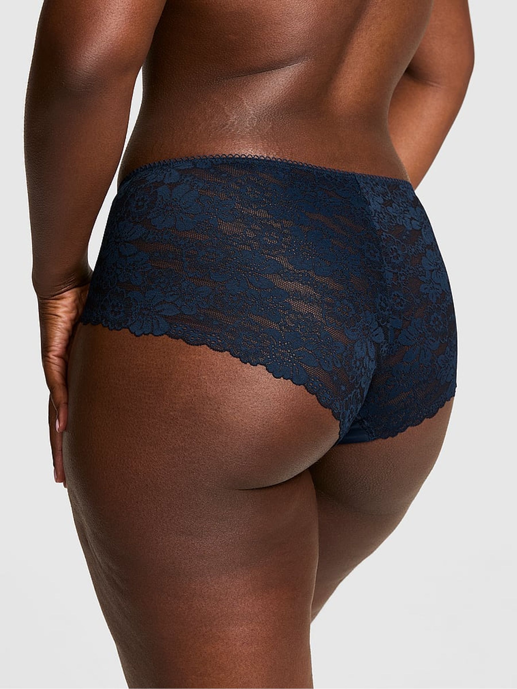 Noir Navy Blue Hipster No Show Lace Trim Knickers - Image 2 of 2