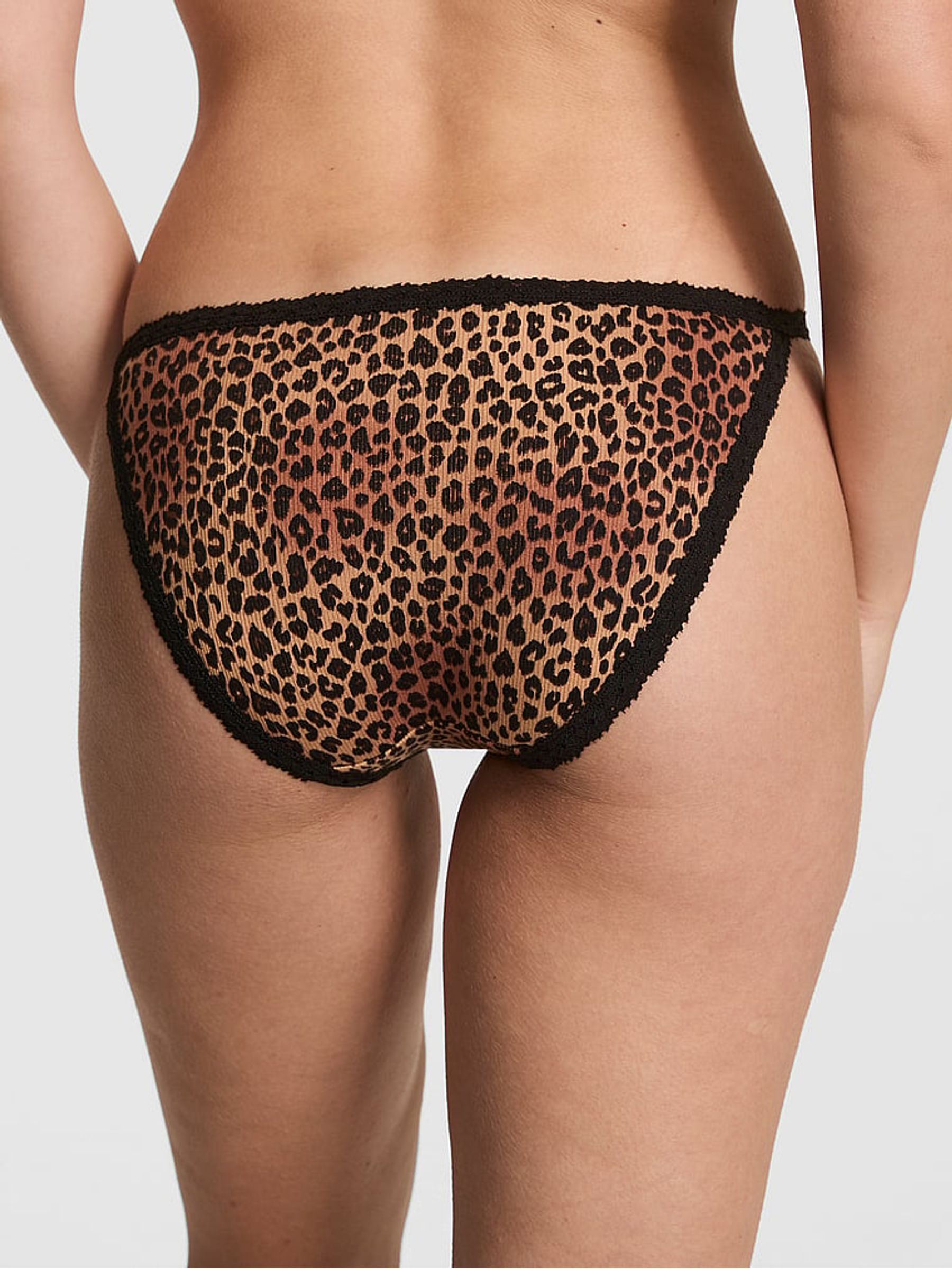 Leopard Brown Bikini Lace Trim Rib Knickers - Image 2 of 2
