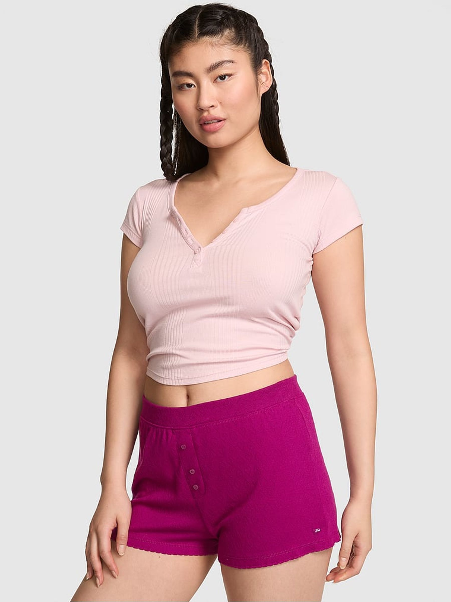 Magenta Purple Pointelle Short Pyjama Bottoms - Image 1 of 3