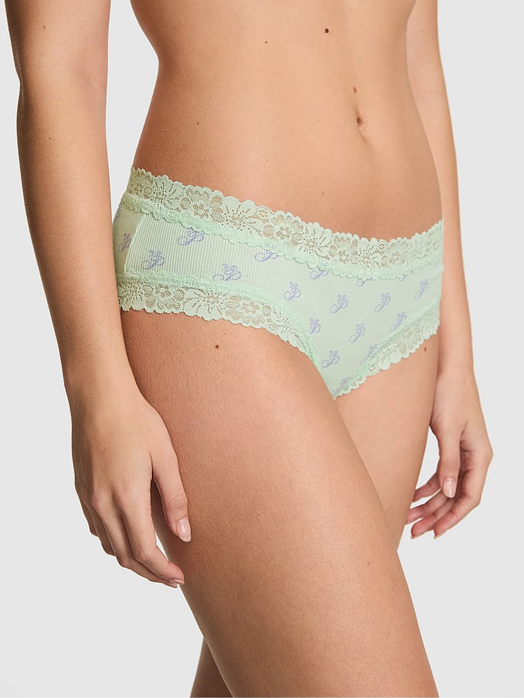 Mint Green Cheeky Lace Trim Rib Knickers - Image 1 of 2