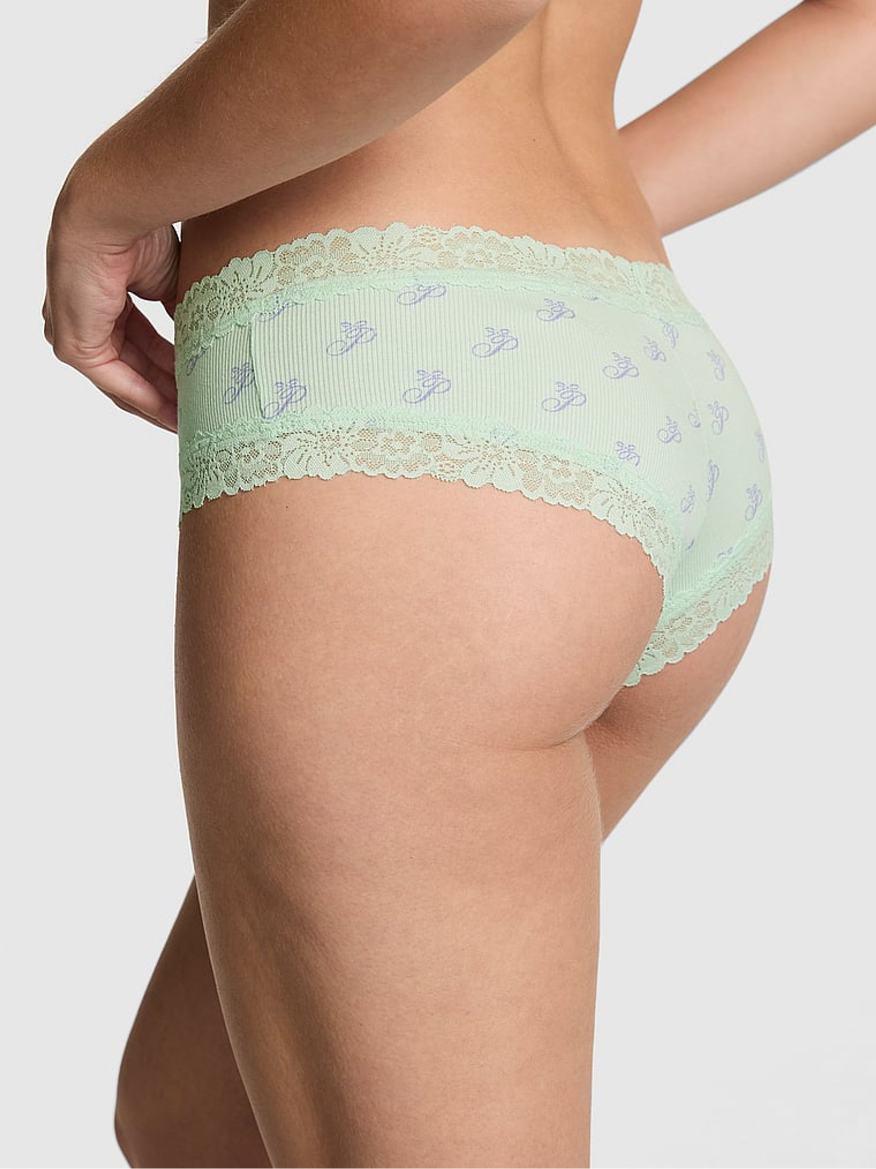Mint Green Cheeky Lace Trim Rib Knickers - Image 2 of 2