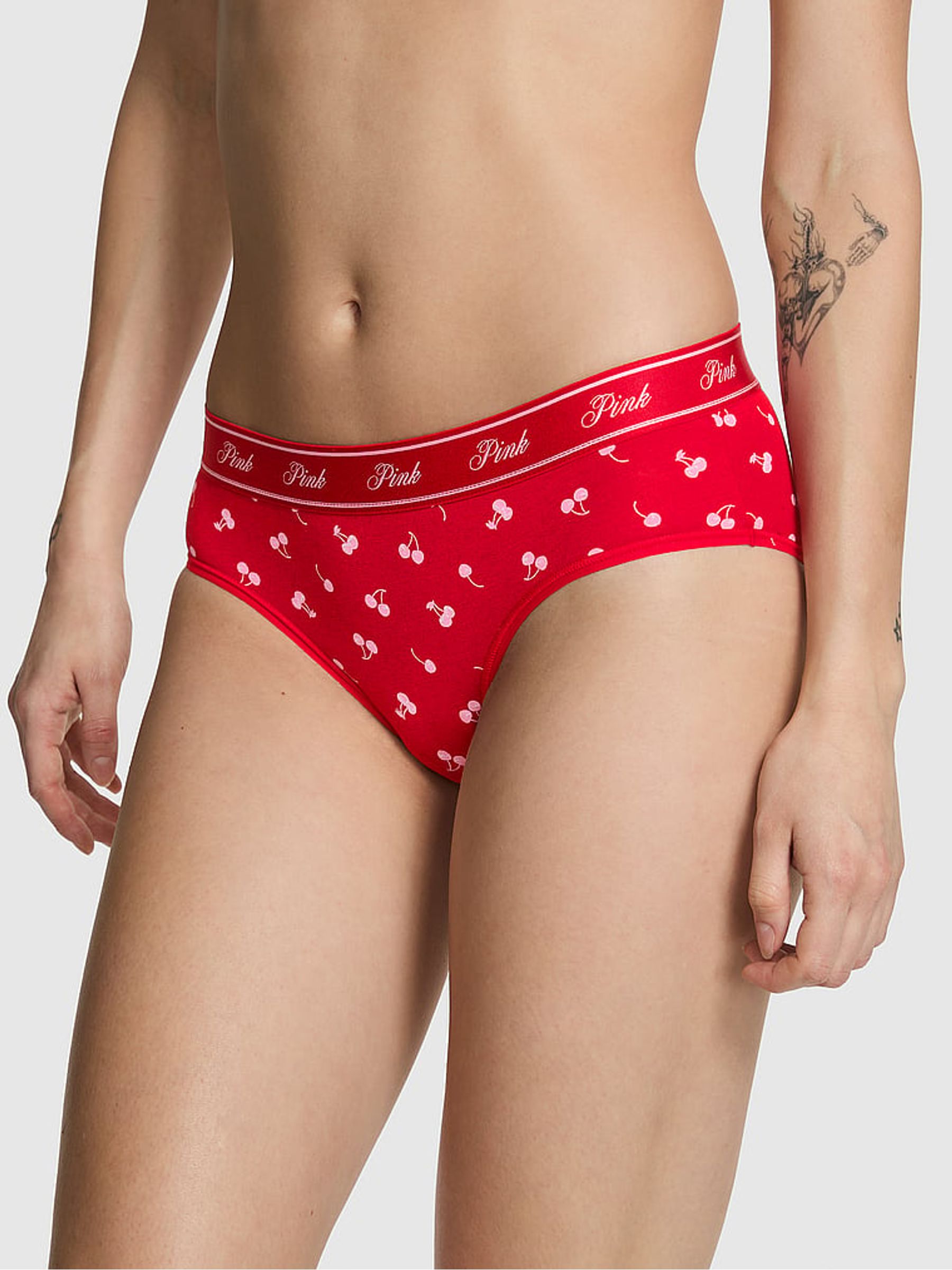 Bright Vermillion Red Cherry Print Hipster Cotton Logo Knickers - Image 1 of 2