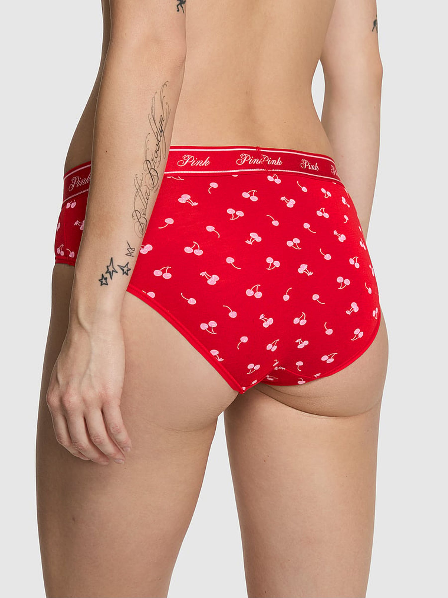 Bright Vermillion Red Cherry Print Hipster Cotton Logo Knickers - Image 2 of 2