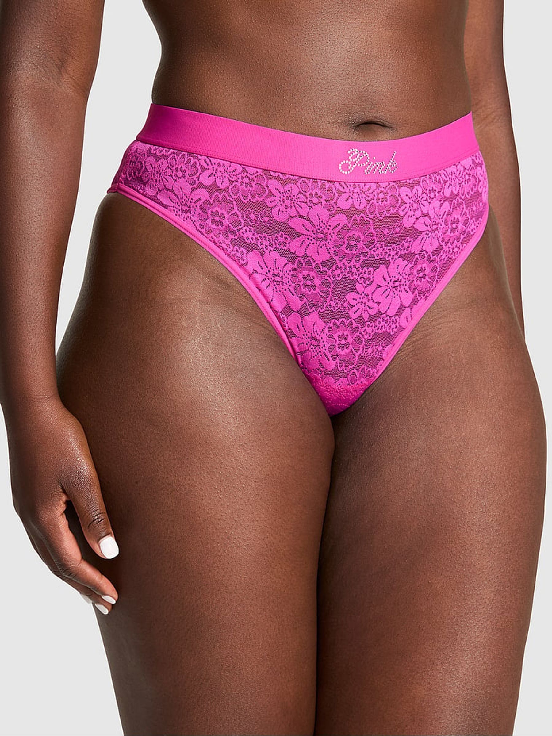 Pink Fire Brazilian Lace Logo Knickers - Image 1 of 2